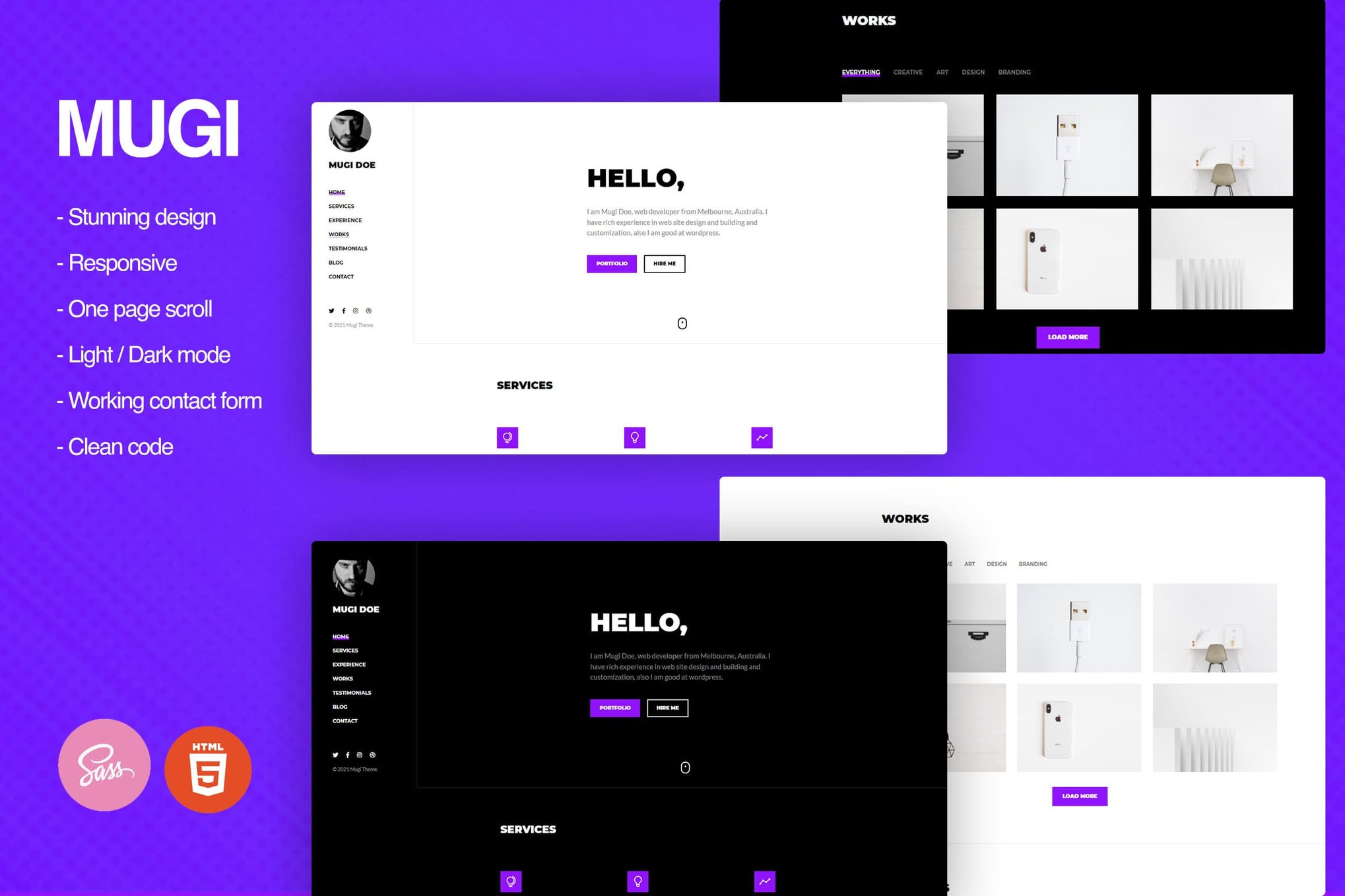 Imagen de portada de Mugi - Personal Portfolio & Resume HTML Template (plantilla web)