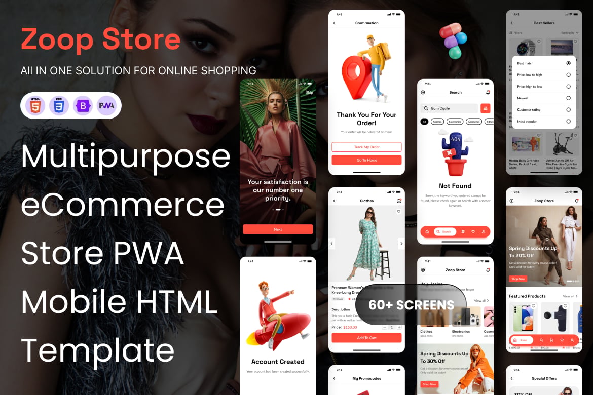 Imagen de portada de Multipurpose eCommerce Store PWA Mobile HTML (plantilla web)