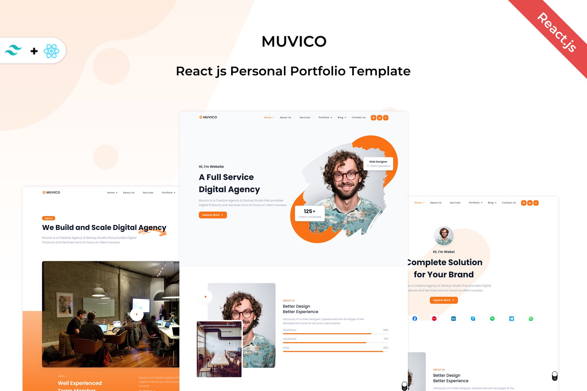 Imagen de portada de Muvico - React Js Personal & Minimal Portfolio (plantilla web)
