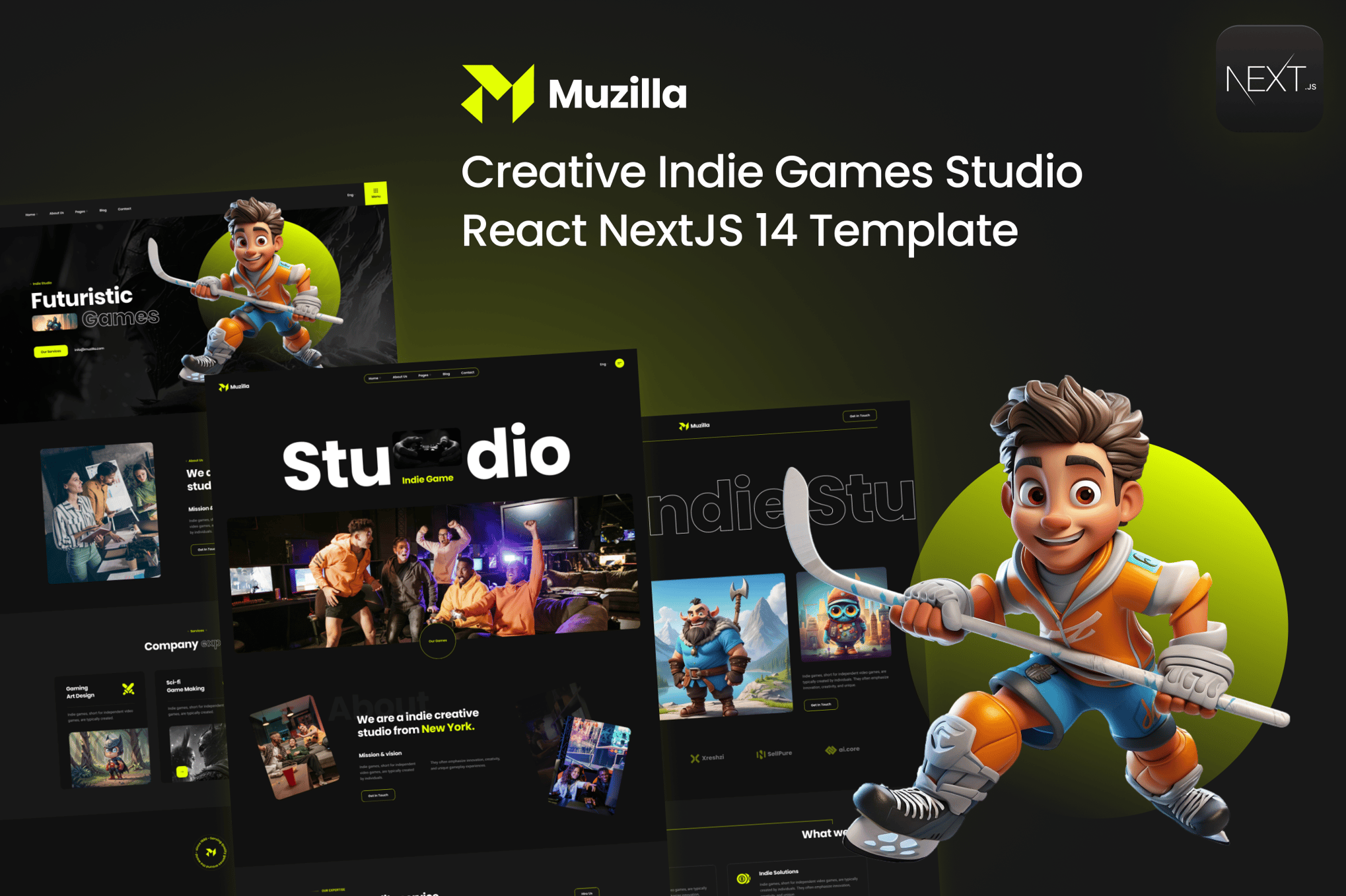 Imagen de portada de Muzilla - Indie Game Studios NextJS Template (plantilla web)