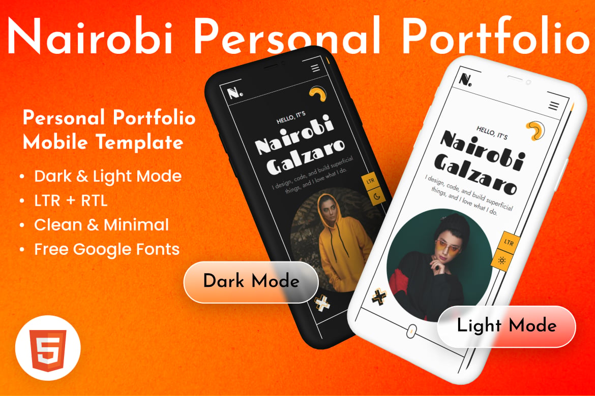 Imagen de portada de Nairobi - Personal Portfolio CV Mobile HTML (plantilla web)