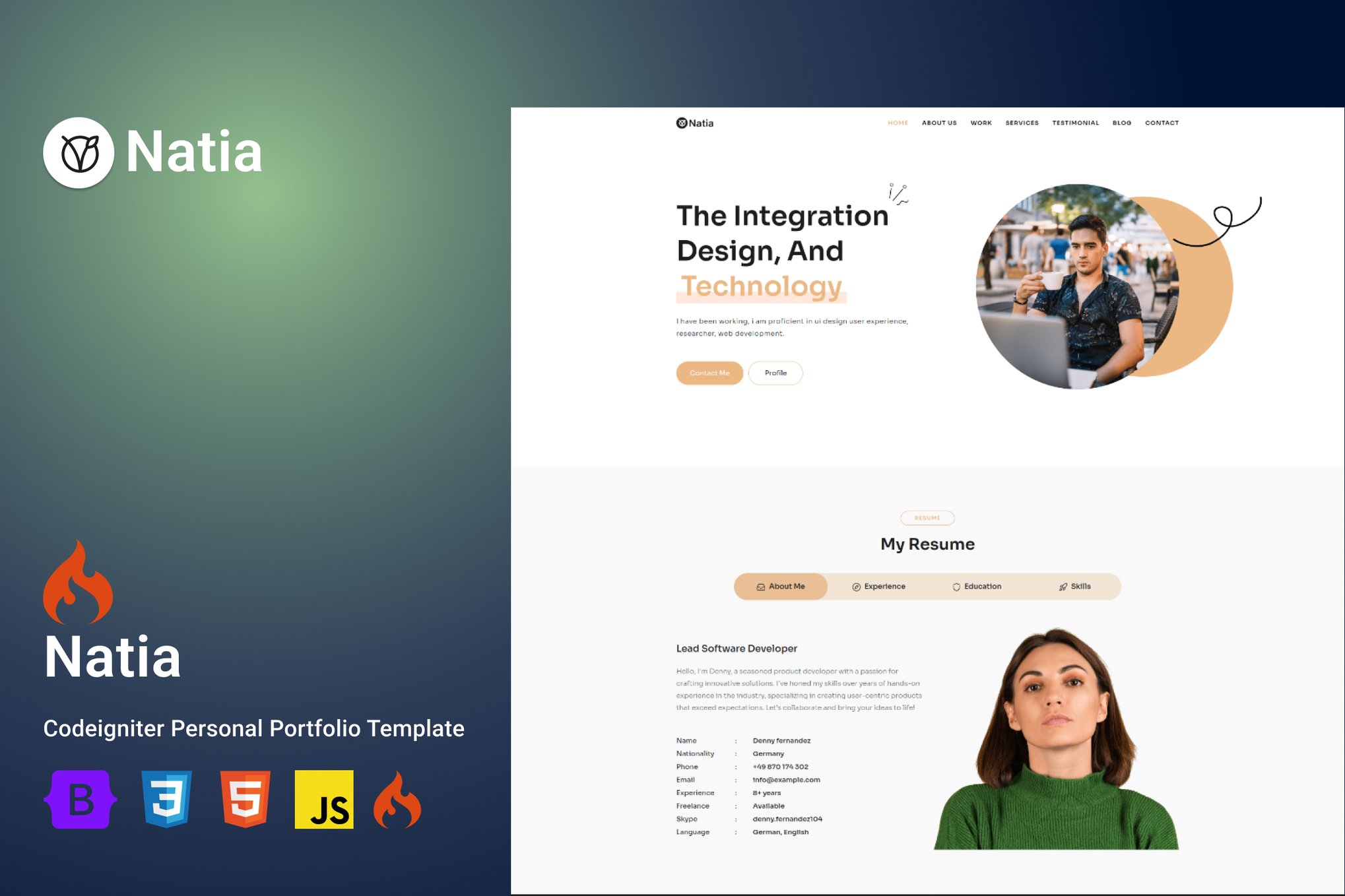 Imagen de portada de Natia - Personal Portfolio Codeigniter Template (plantilla web)