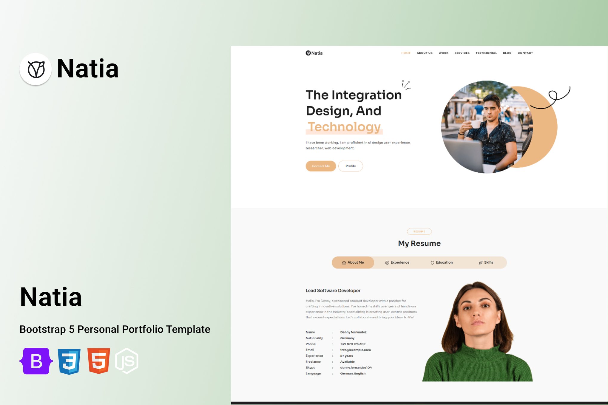 Imagen de portada de Natia - Personal Resume and Portfolio Template (plantilla web)