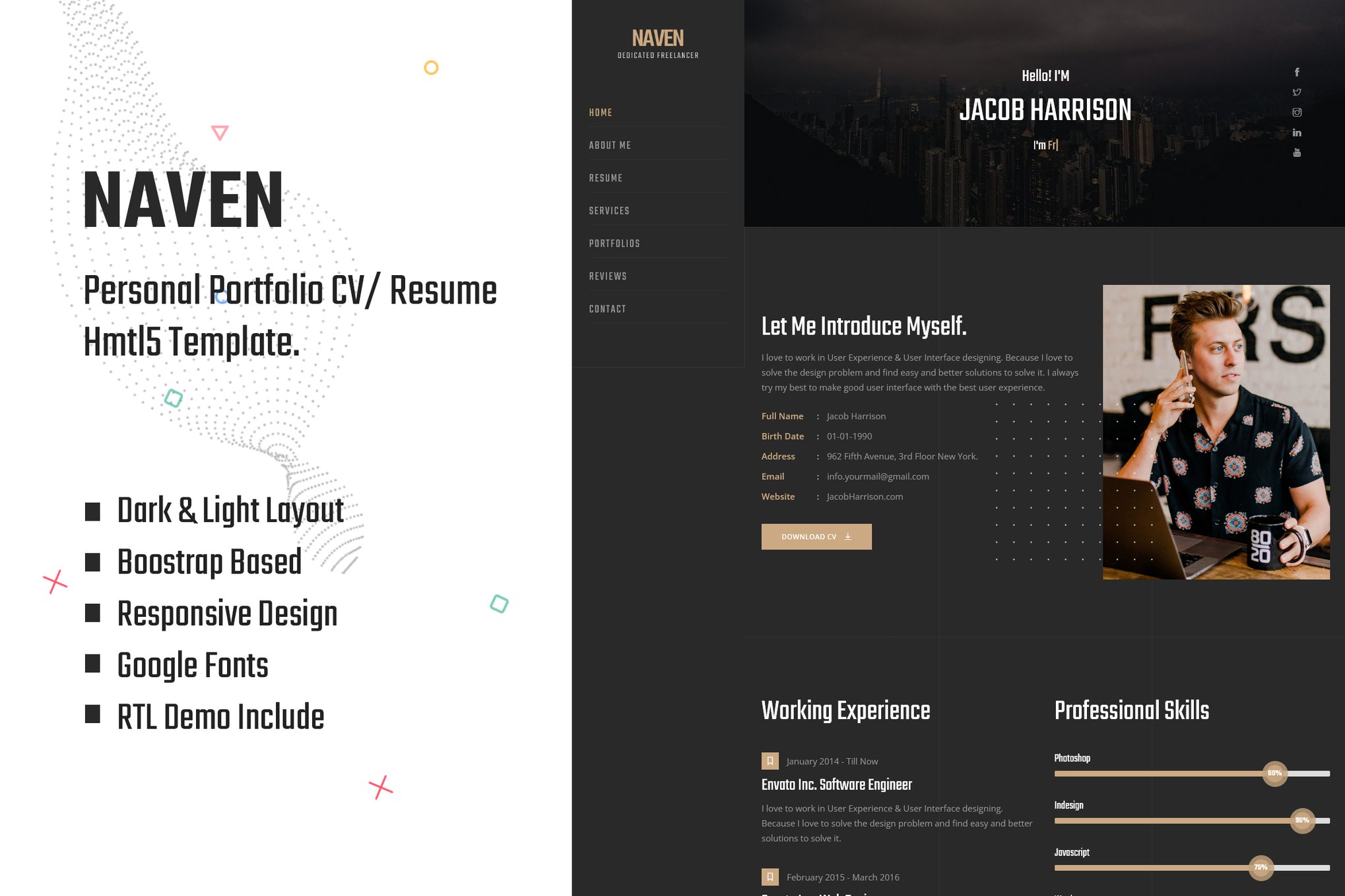 Imagen de portada de Naven - Resume / CV / vCard Portfolio Template (plantilla web)