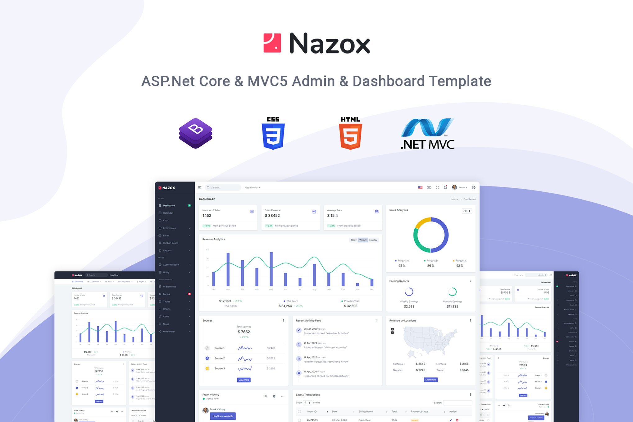Imagen de portada de Nazox - ASP.Net Core & MVC5 Admin & Dashboard (plantilla web)