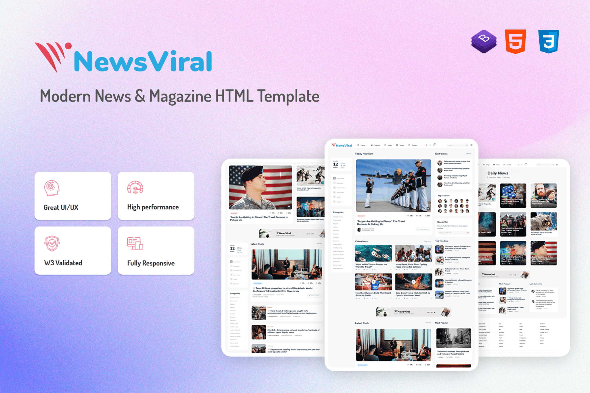 Imagen de portada de Newsviral - Modern News & Magazine HTML Template (plantilla web)