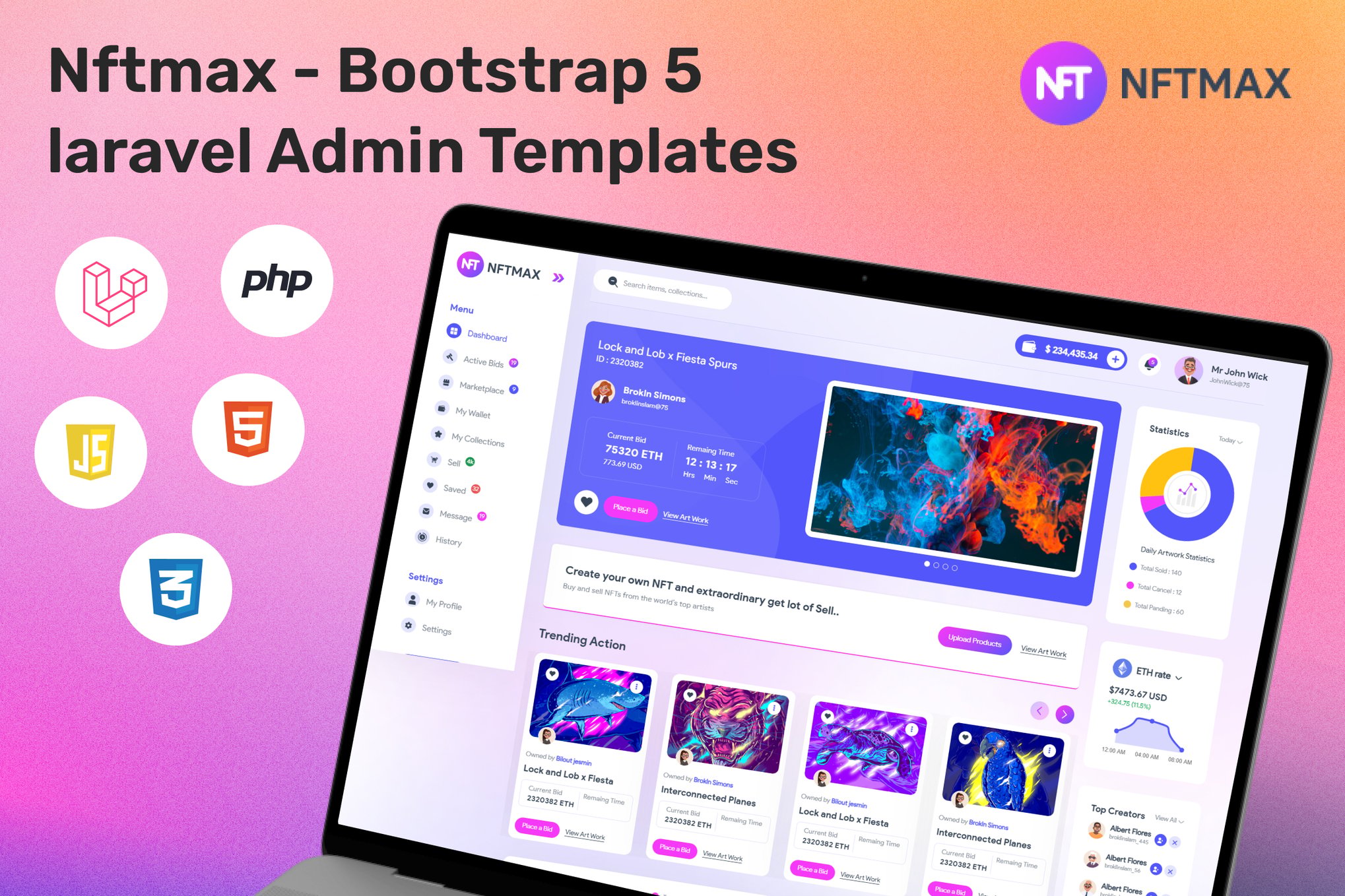 Imagen de portada de Nftmax - Bootstrap 5 laravel Admin Templates (plantilla web)