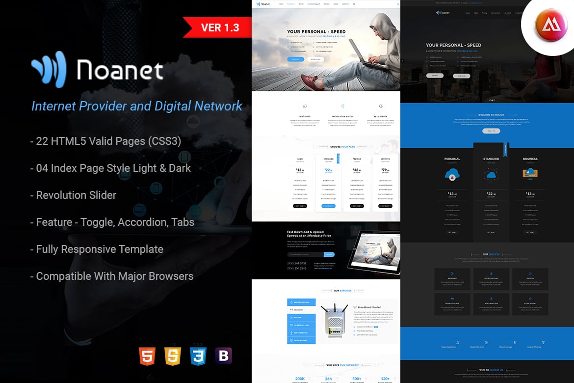 Imagen de portada de Noanet Digital Network and Internet Provider HTML (plantilla web)