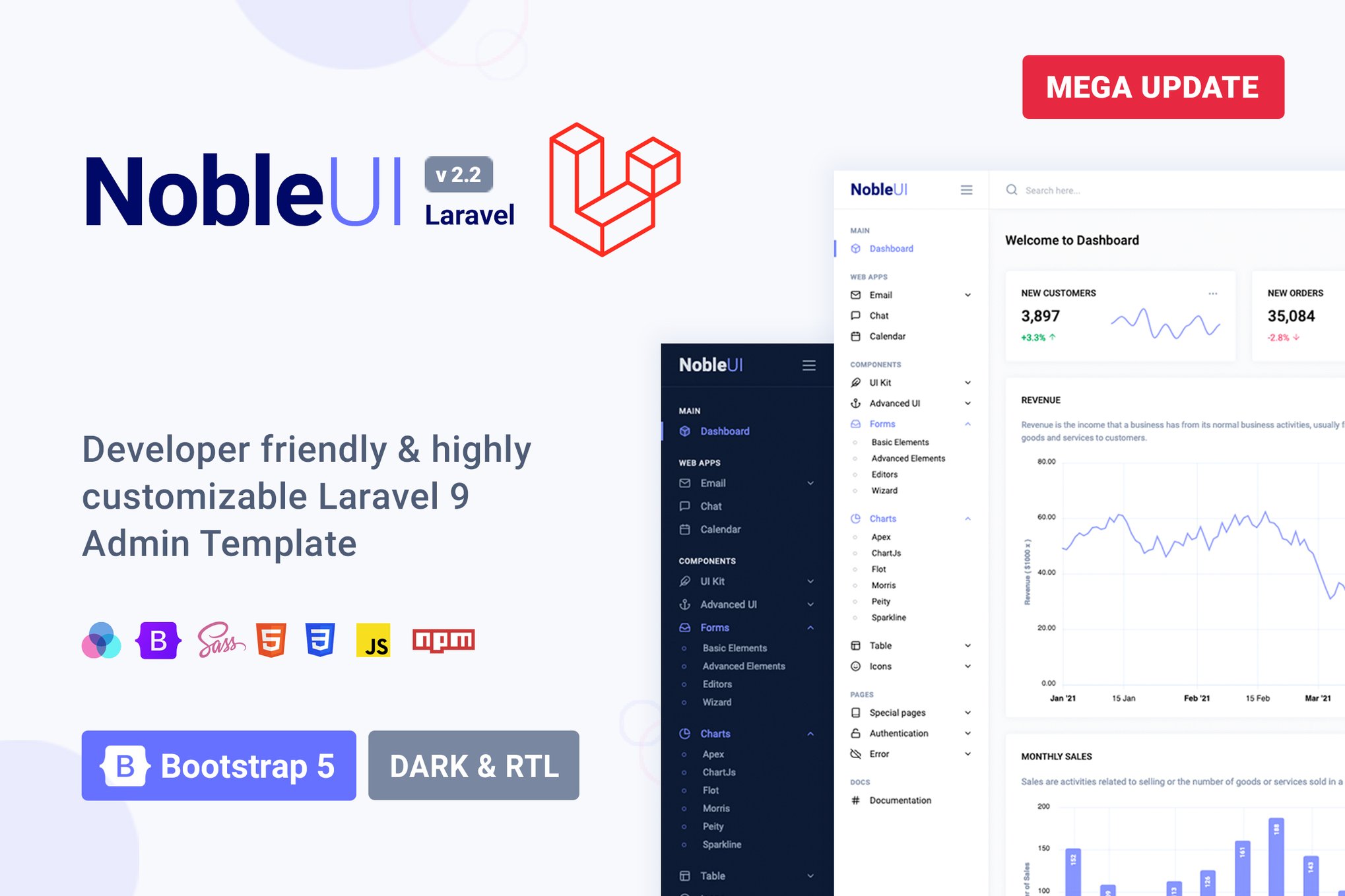Imagen de portada de NobleUI - Laravel Admin Template (plantilla web)