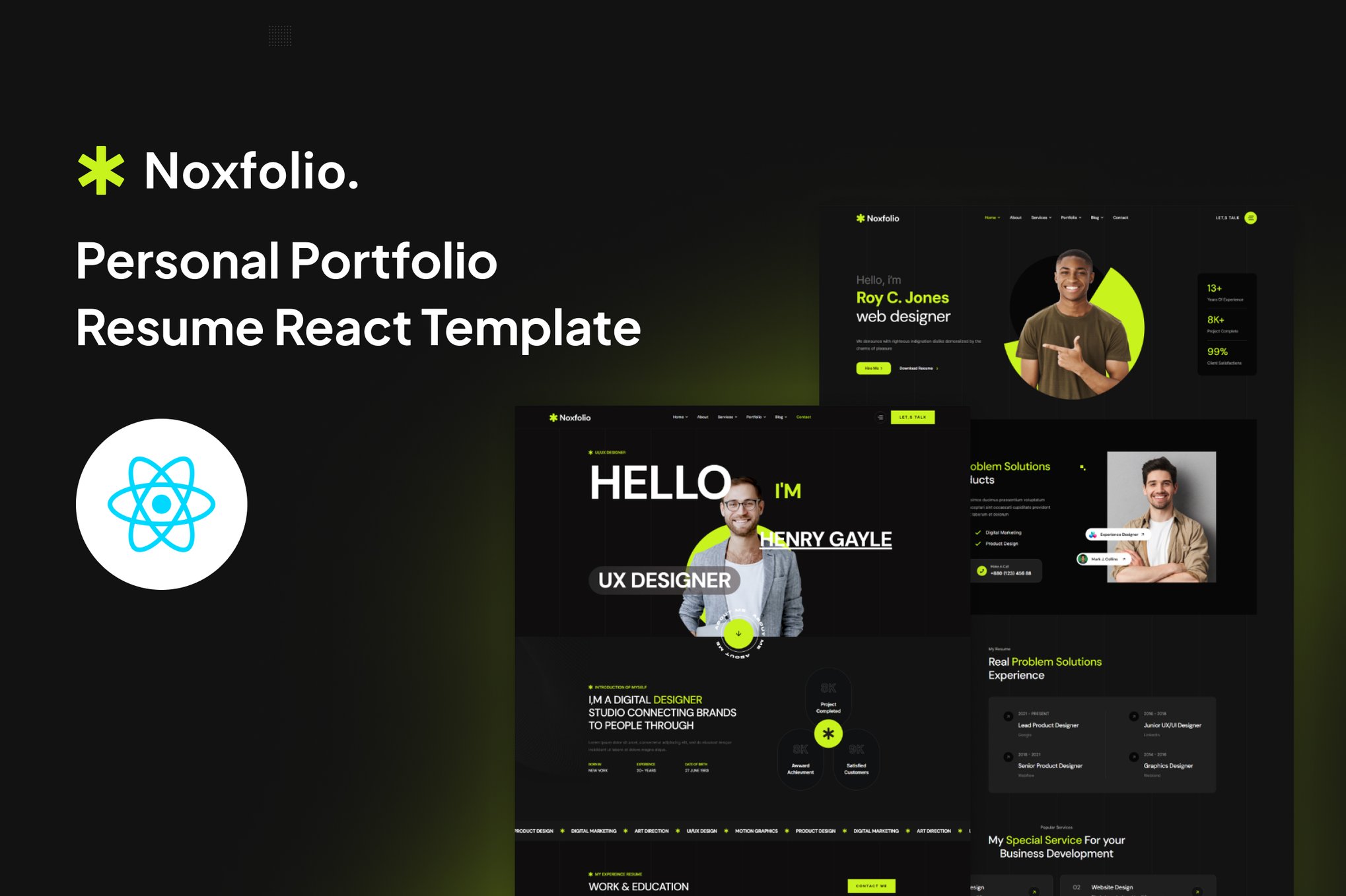 Imagen de portada de Noxfolio - Personal Portfolio Resume Reac Template (plantilla web)