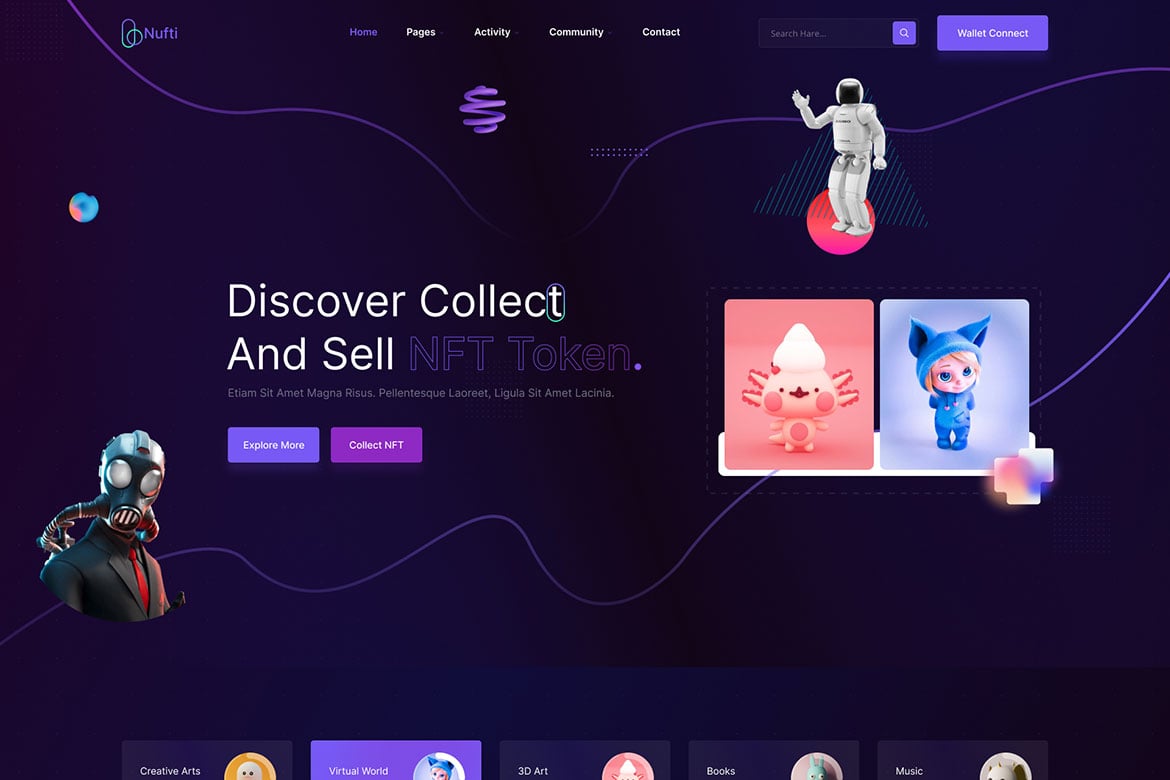 Imagen de portada de Nufti - NFT Marketplace React Template (plantilla web)