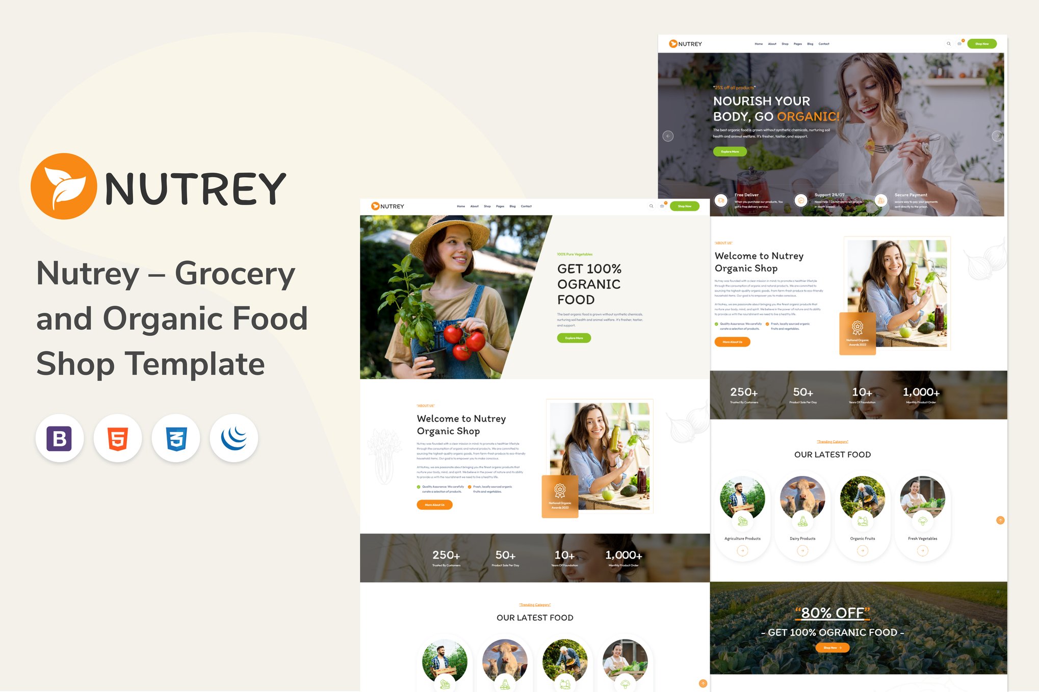 Imagen de portada de Nutrey – Grocery and Organic Food Shop Template (plantilla web)