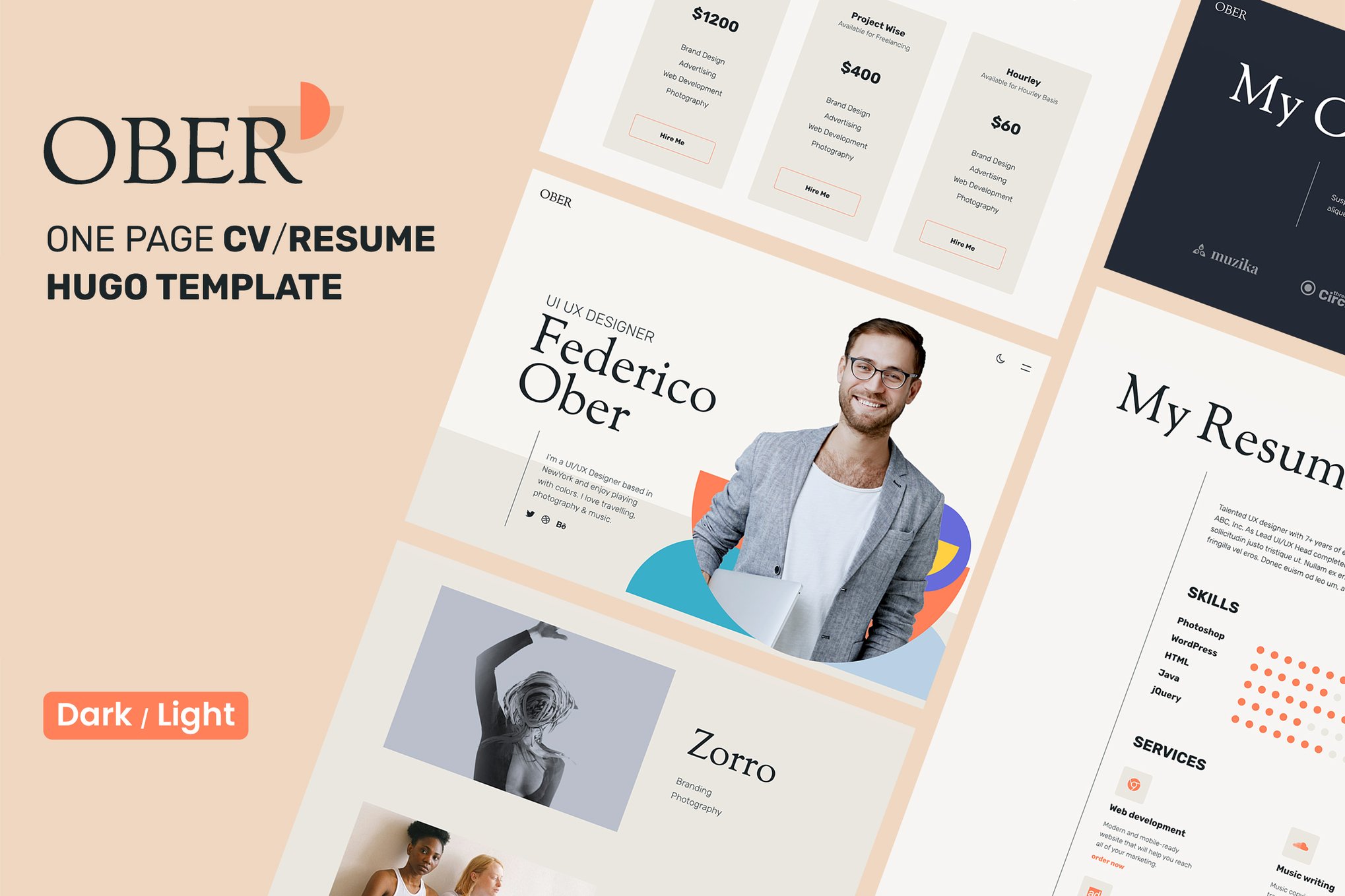 Imagen de portada de OBER - CV Resume Personal Portfolio Hugo Theme (plantilla web)