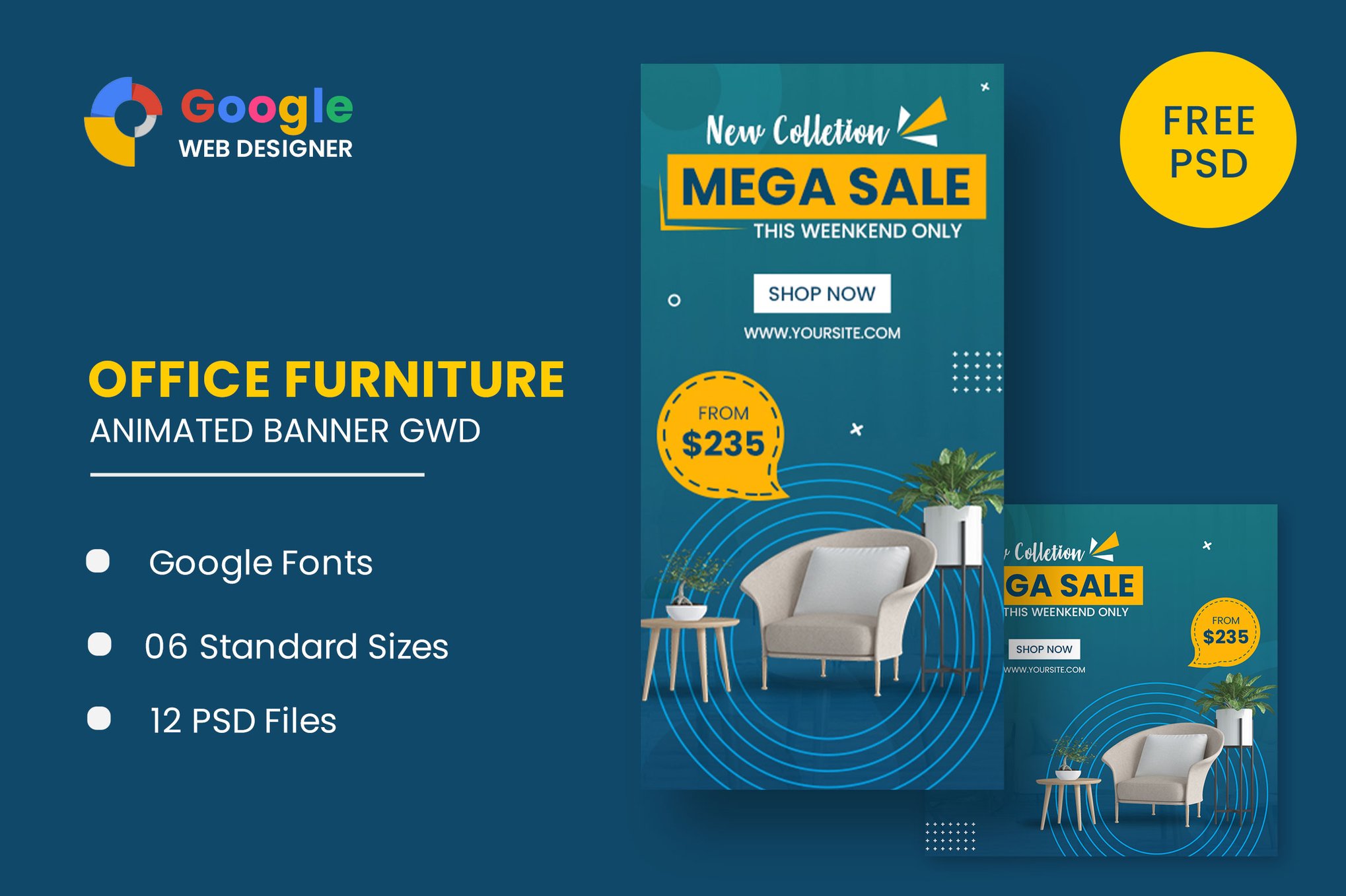 Imagen de portada de Office Furniture Google Adwords HTML5 Banner Ads (plantilla web)