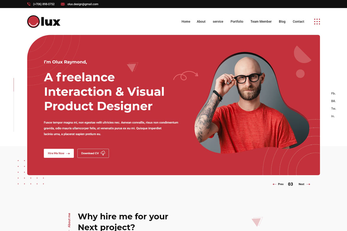Imagen de portada de Olux – Creative Personal CV/Resume Portfolio HTML (plantilla web)