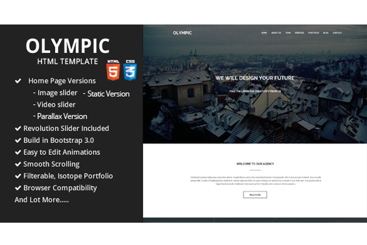Imagen de portada de Olympic One Page Parallax Template (plantilla web)