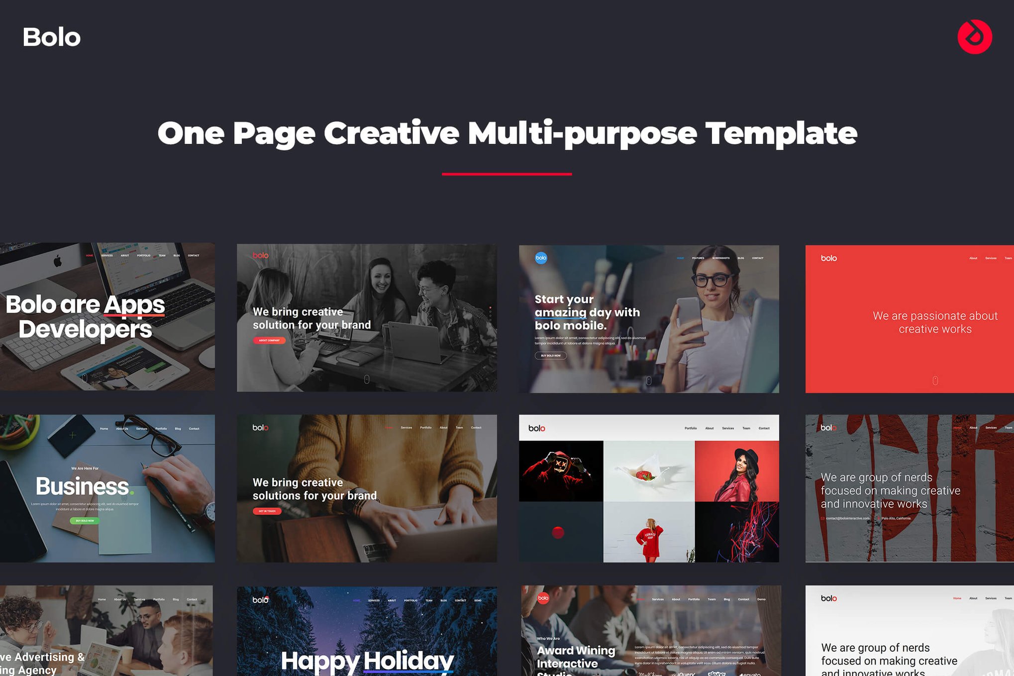 Imagen de portada de Onepage Creative Multi-purpose Template - Bolo (plantilla web)