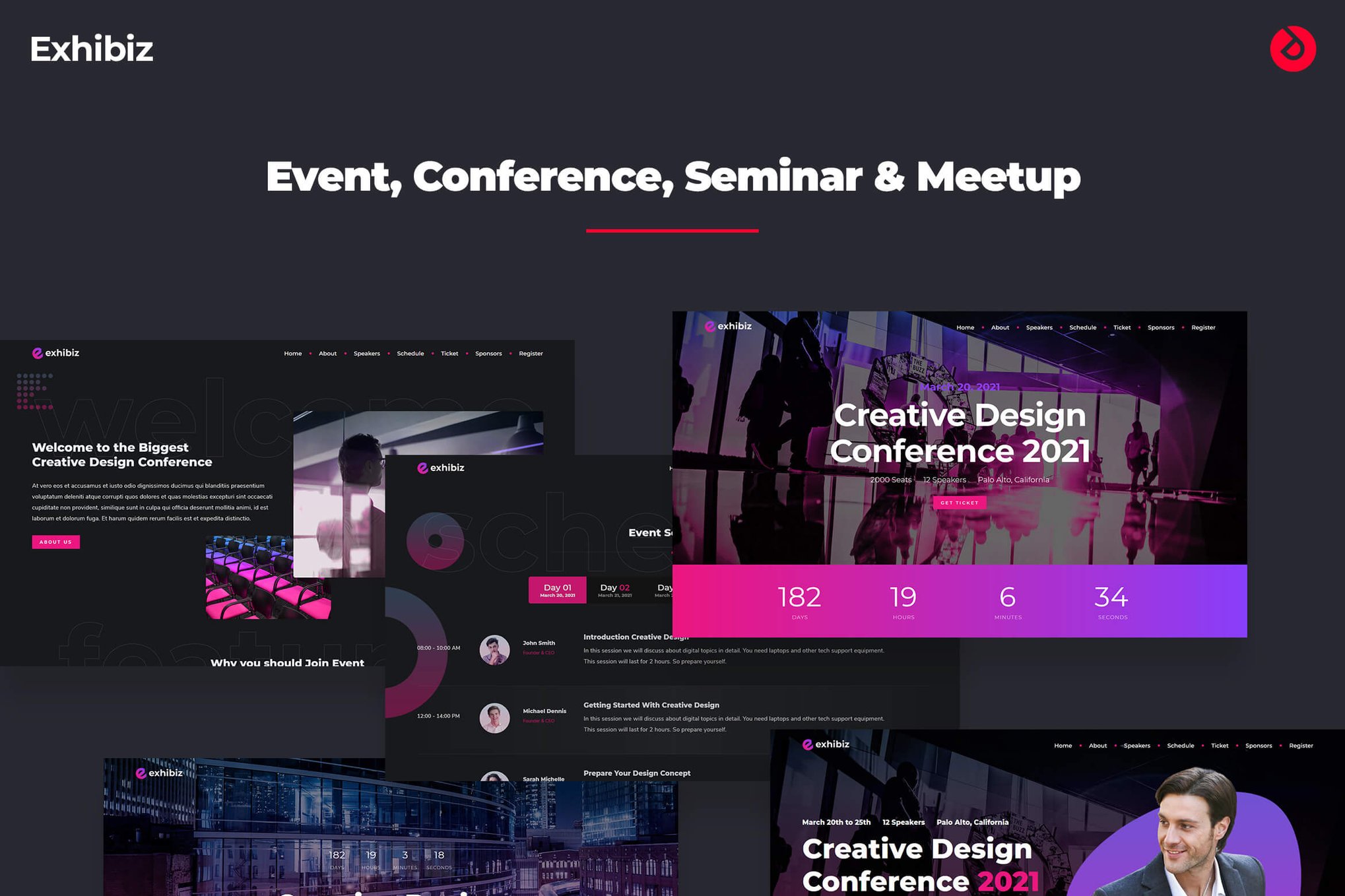 Imagen de portada de Onepage Event, Conference, and Meetup - Exhibiz (plantilla web)