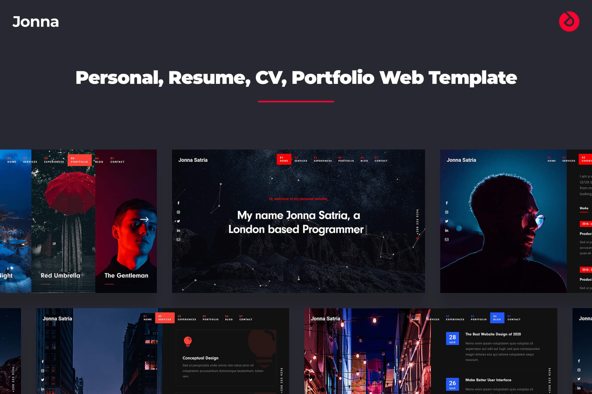 Imagen de portada de Onepage Personal, Resume, & Portfolio - Jonna (plantilla web)