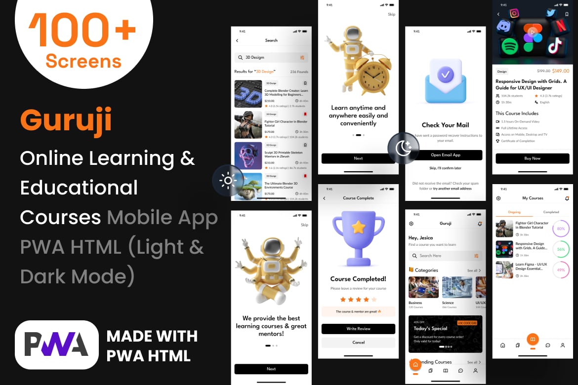 Imagen de portada de Online Learning and Education Mobile App PWA HTML (plantilla web)