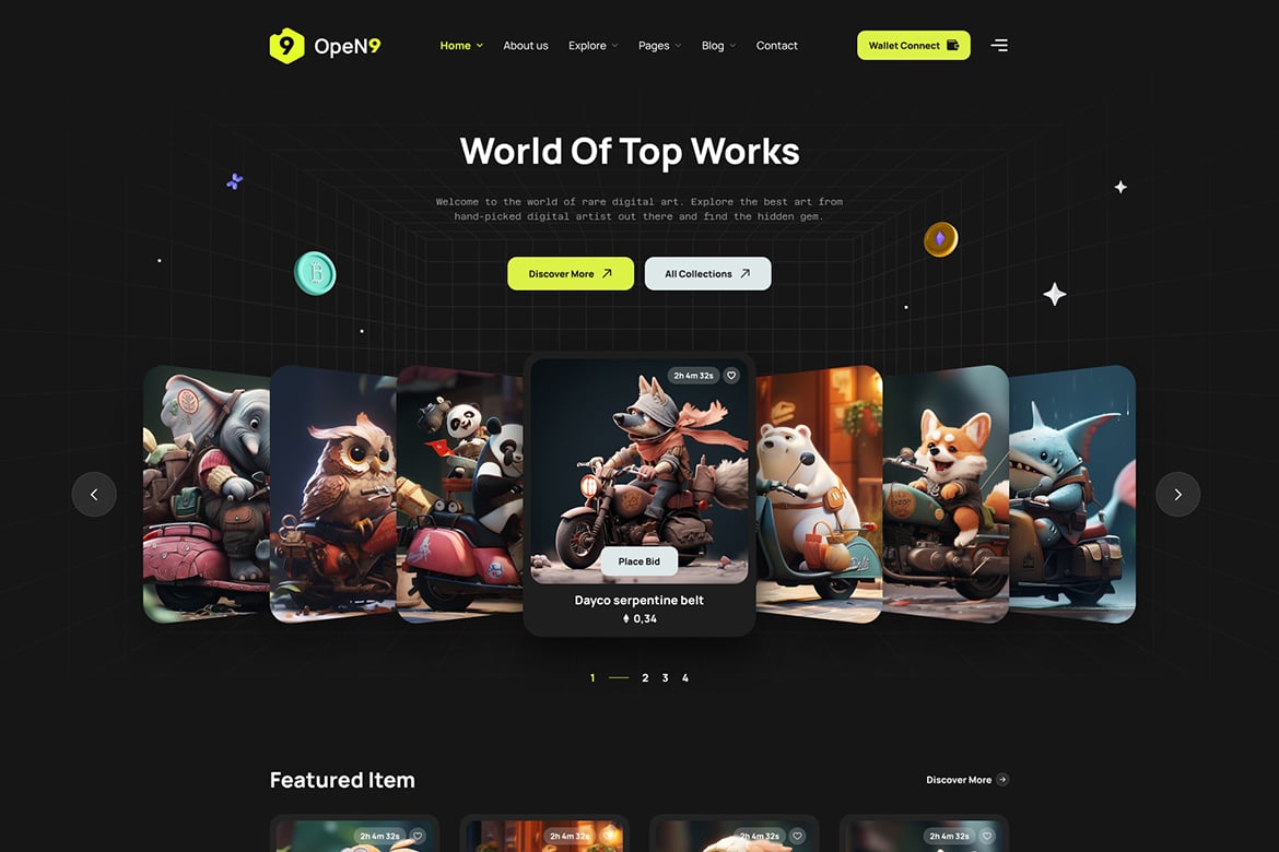 Imagen de portada de Open9 | NFT Marketplace HTML Template (plantilla web)