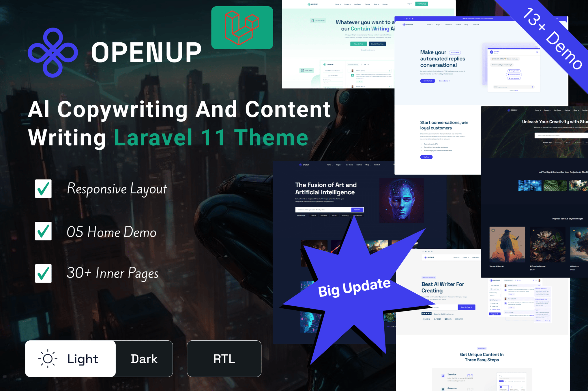 Imagen de portada de Openup - AI Application Laravel 11 Template (plantilla web)
