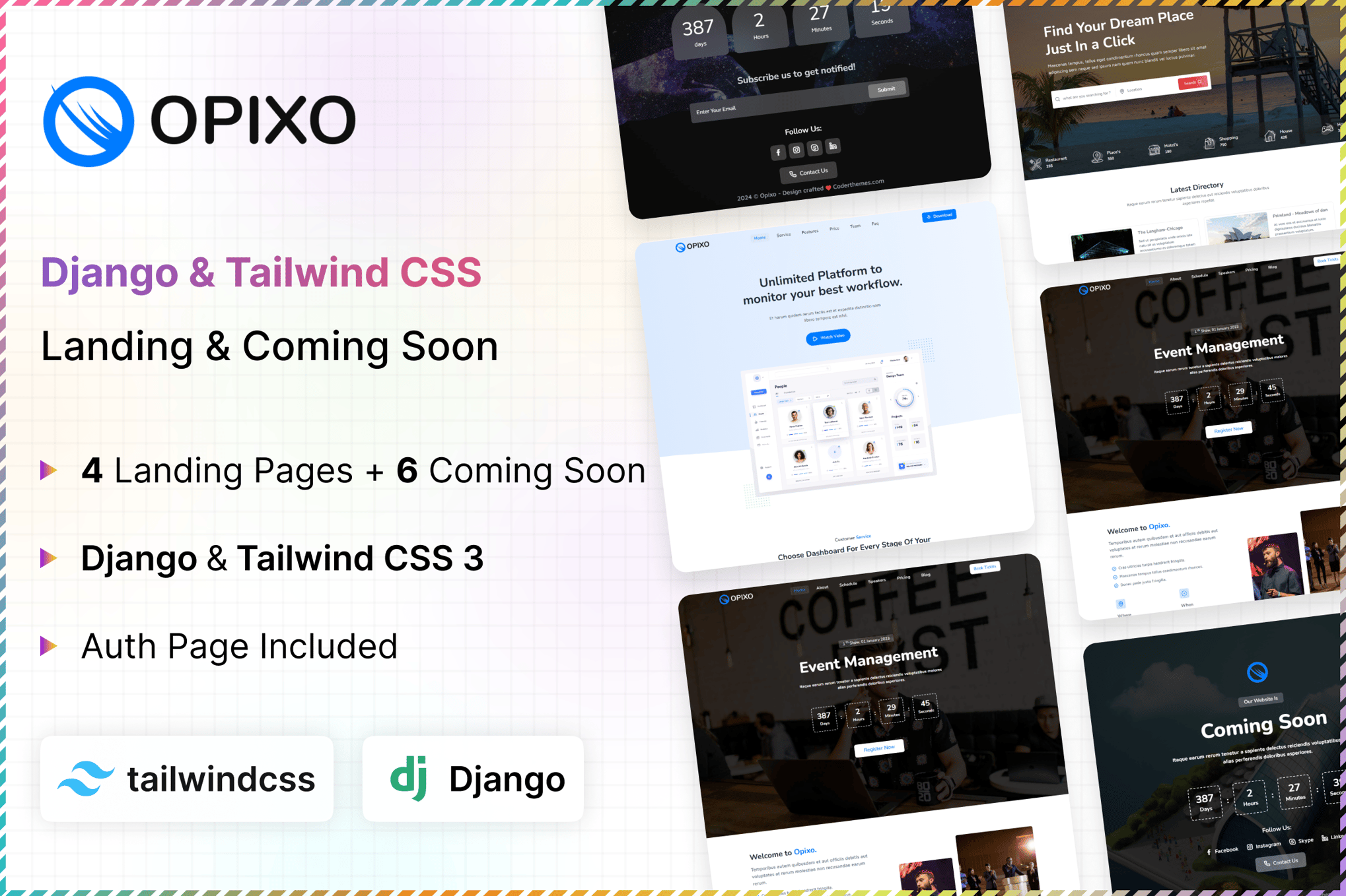 Imagen de portada de Opixo - Django Landing & Coming Soon Template (plantilla web)