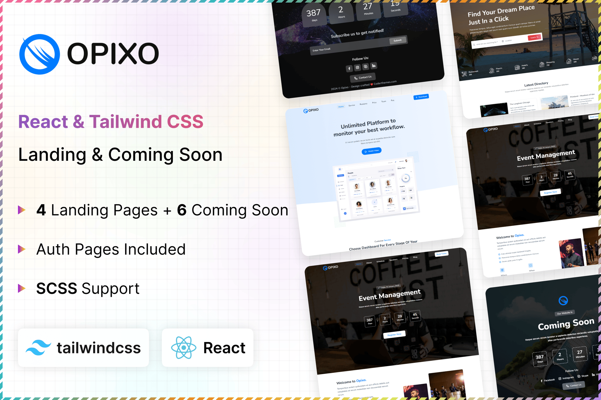 Imagen de portada de Opixo - React Landing & Coming Soon Template (plantilla web)