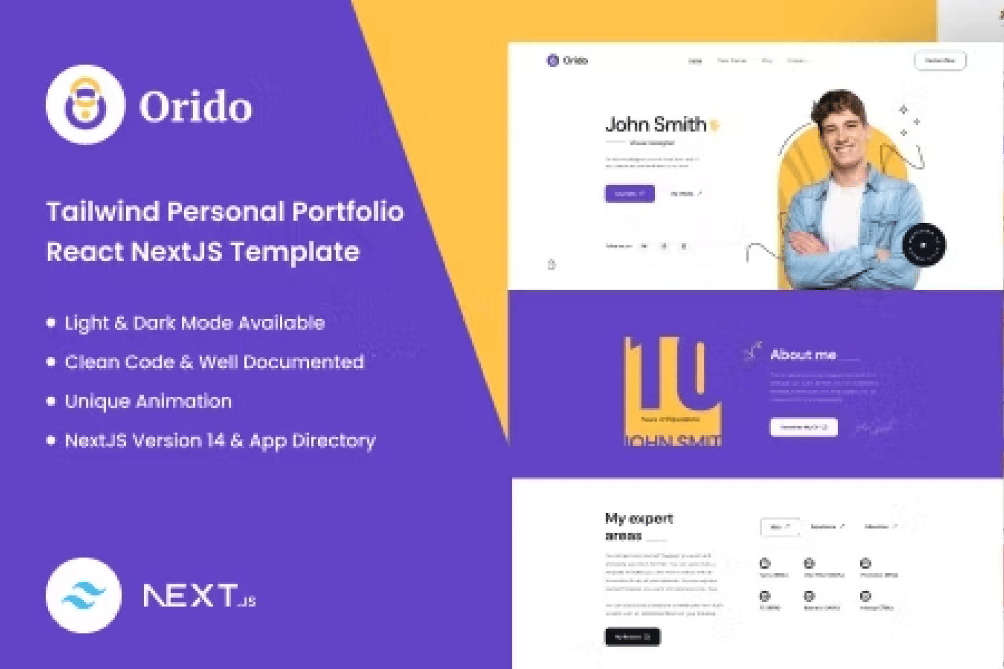 Imagen de portada de Orido - Tailwind CSS Personal Portfolio React Next (plantilla web)