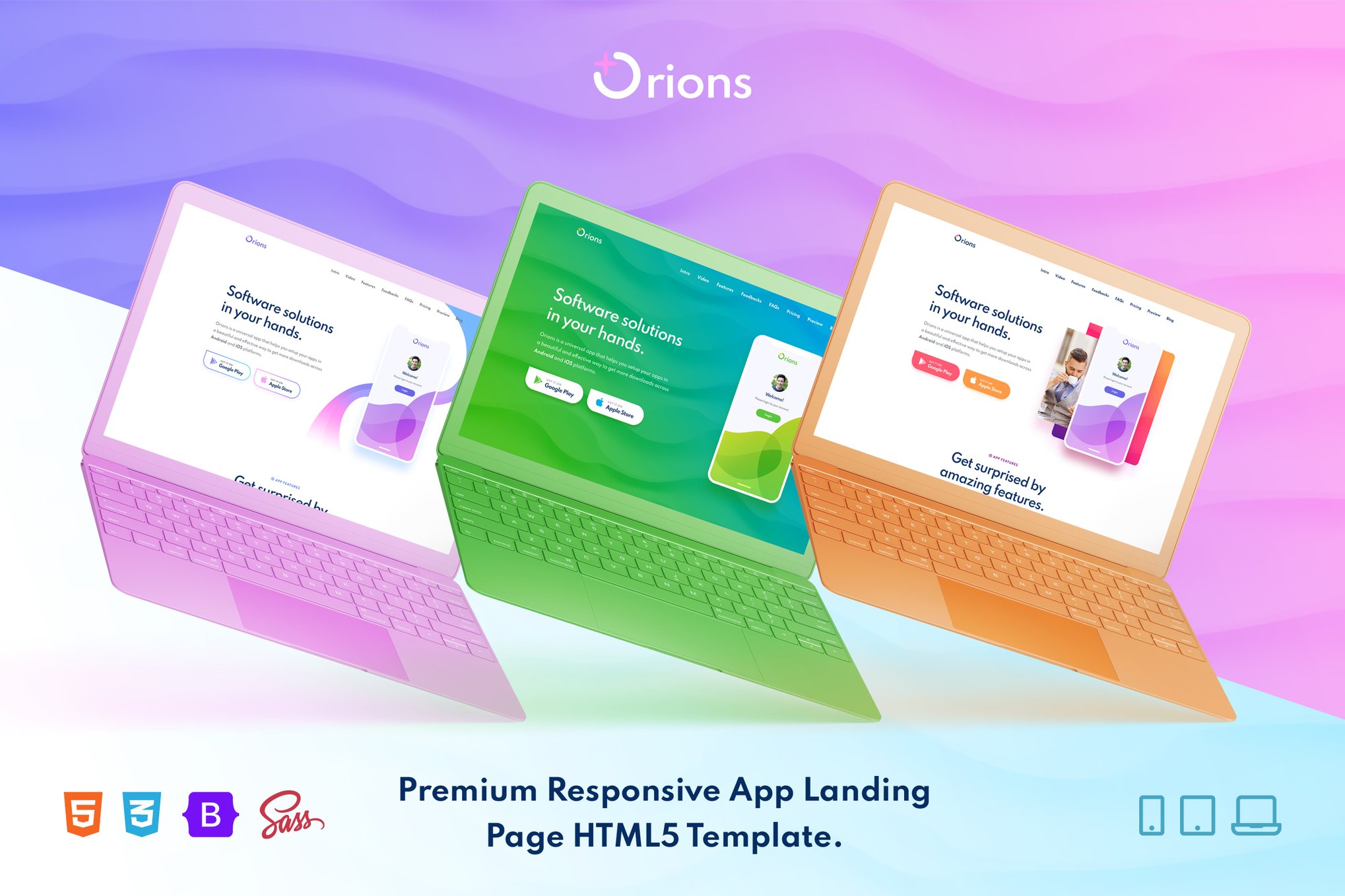 Imagen de portada de Orions – Responsive App Landing Page HTML Template (plantilla web)