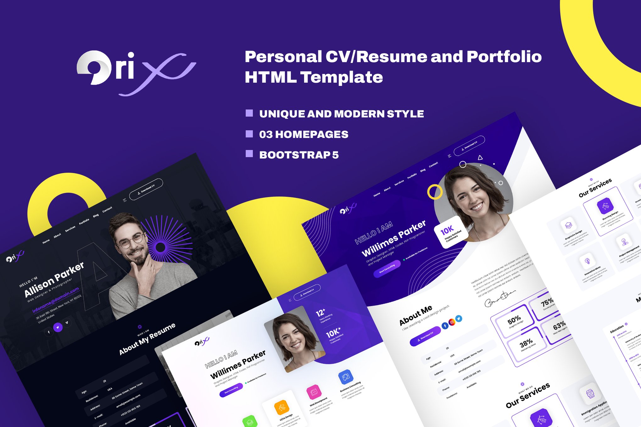 Imagen de portada de Orix - Personal CV/Resume and Portfolio HTML5 (plantilla web)