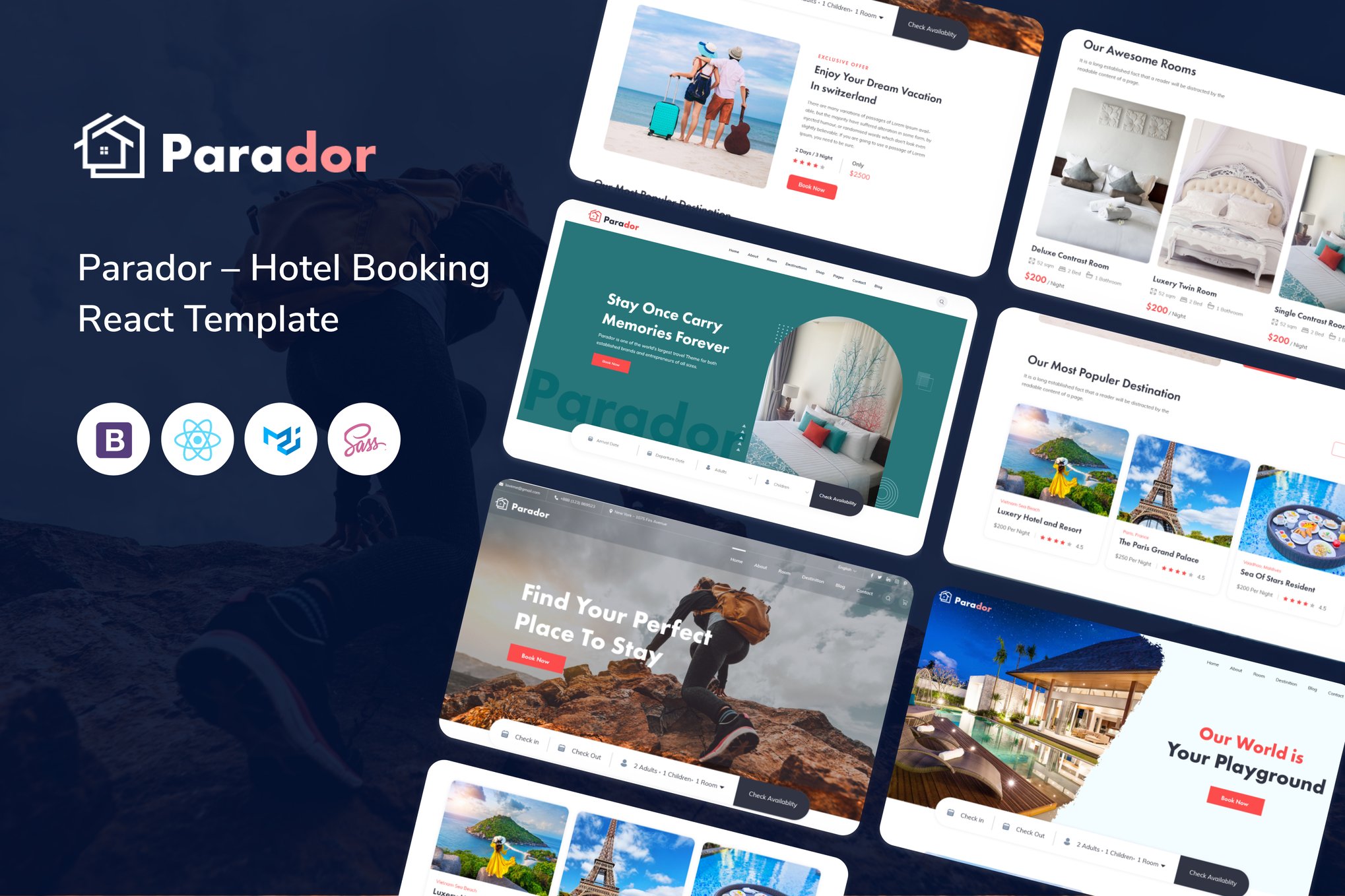 Imagen de portada de Parador - Hotel Booking React Template (plantilla web)