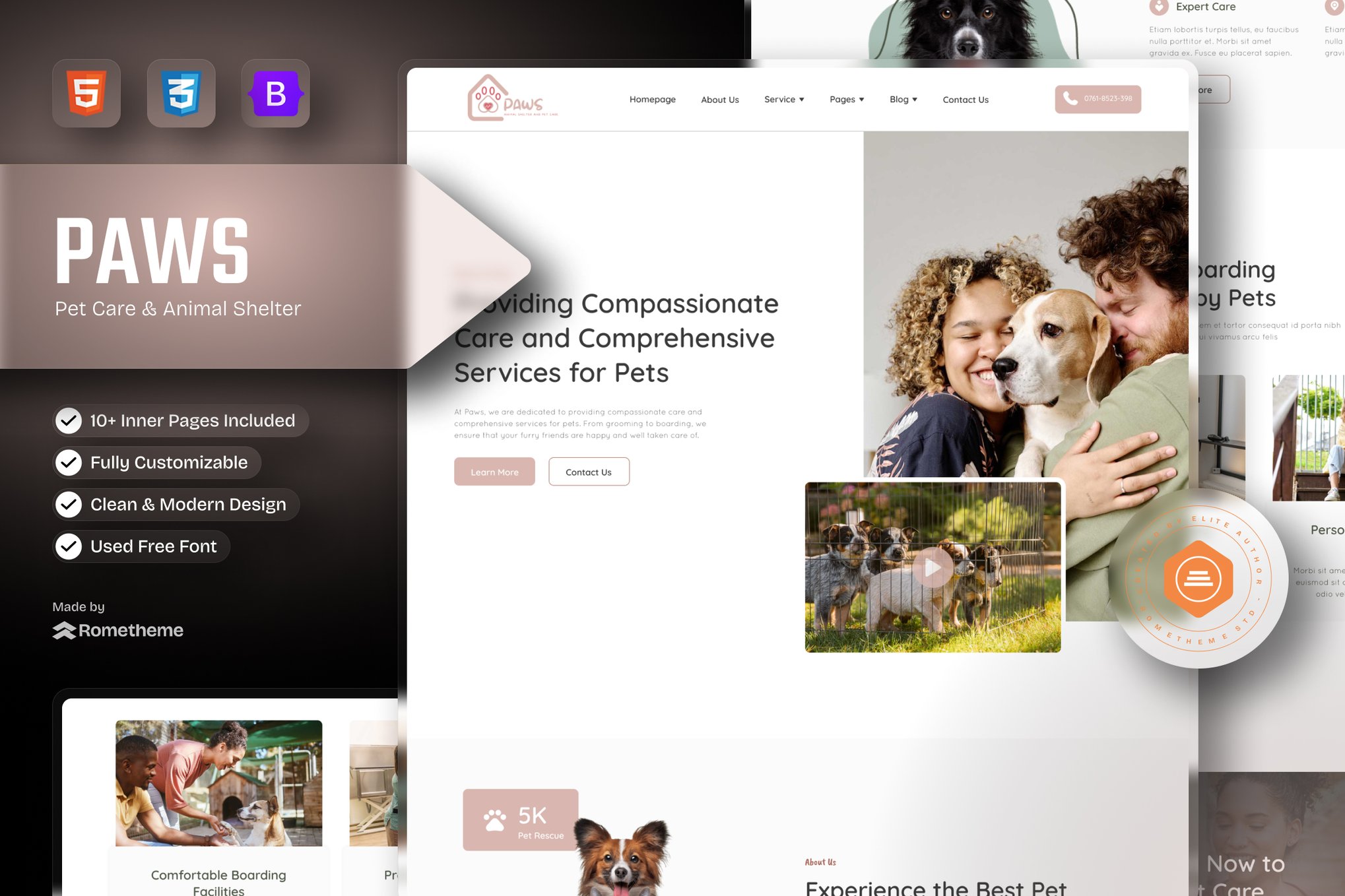 Imagen de portada de Paws - Pet Care and Animal Shelter HTML Template (plantilla web)