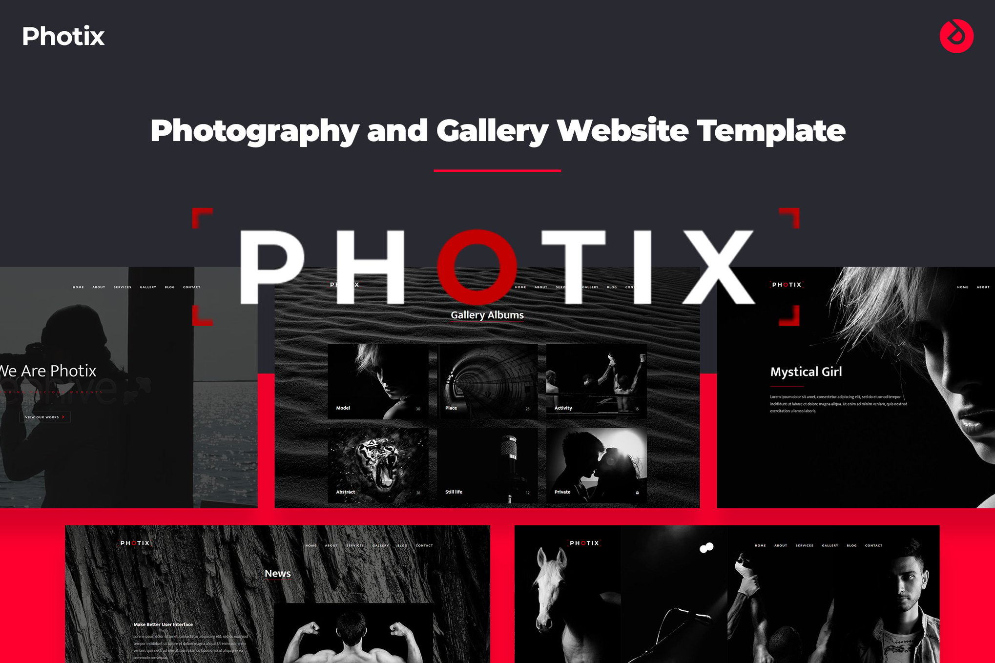 Imagen de portada de Photography and Gallery Website Template - Photix (plantilla web)