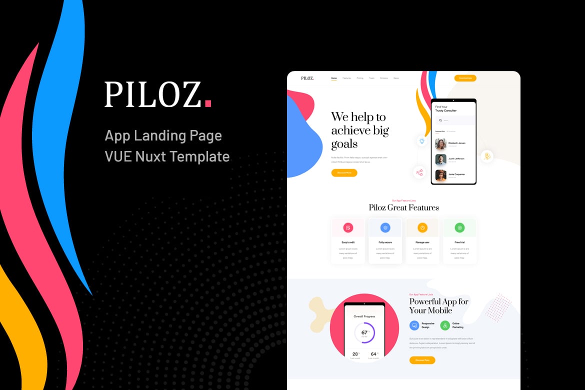 Imagen de portada de Piloz - Vue Nuxt App Landing Page Template (plantilla web)