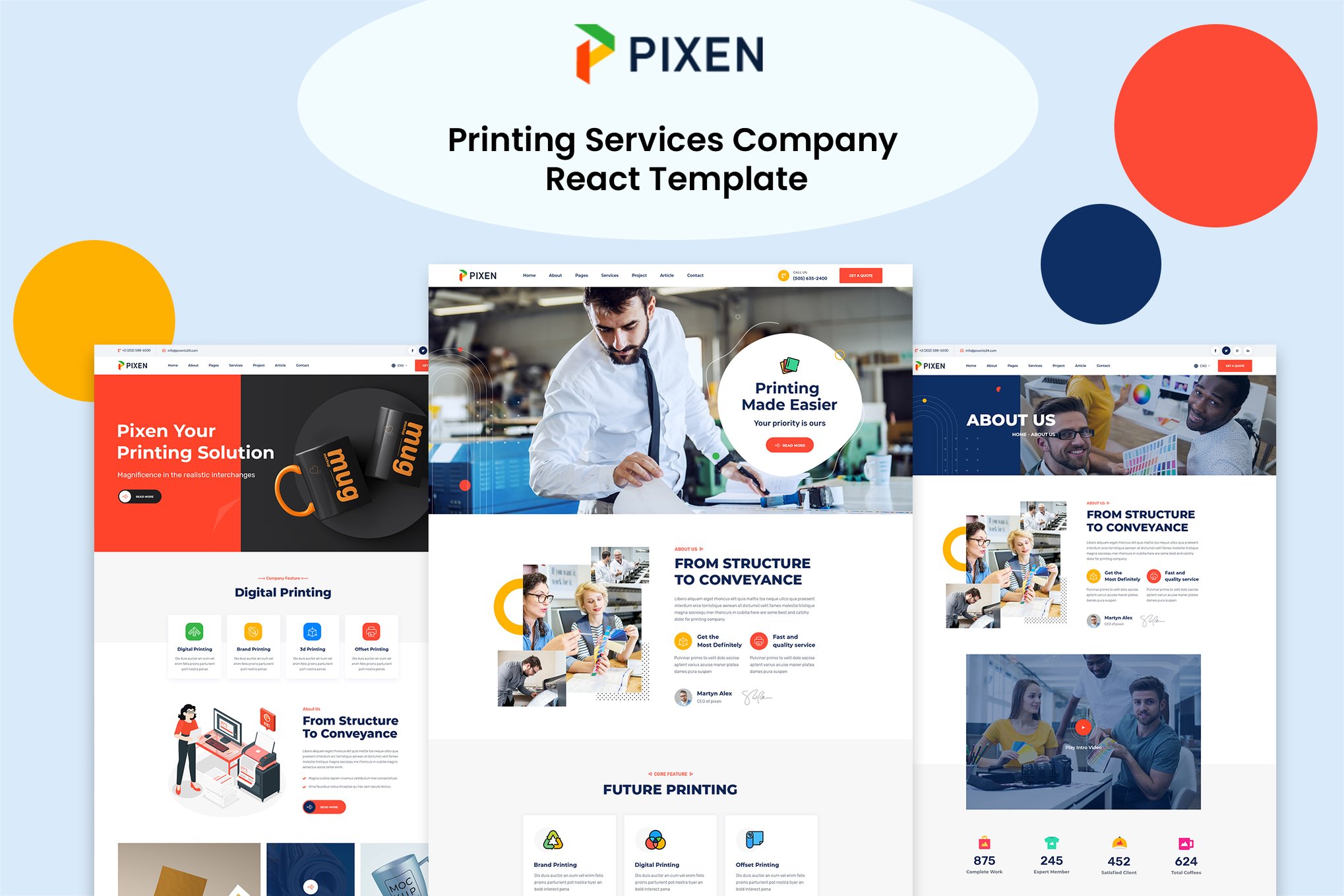 Imagen de portada de Pixen - Printing Services Company React Template (plantilla web)