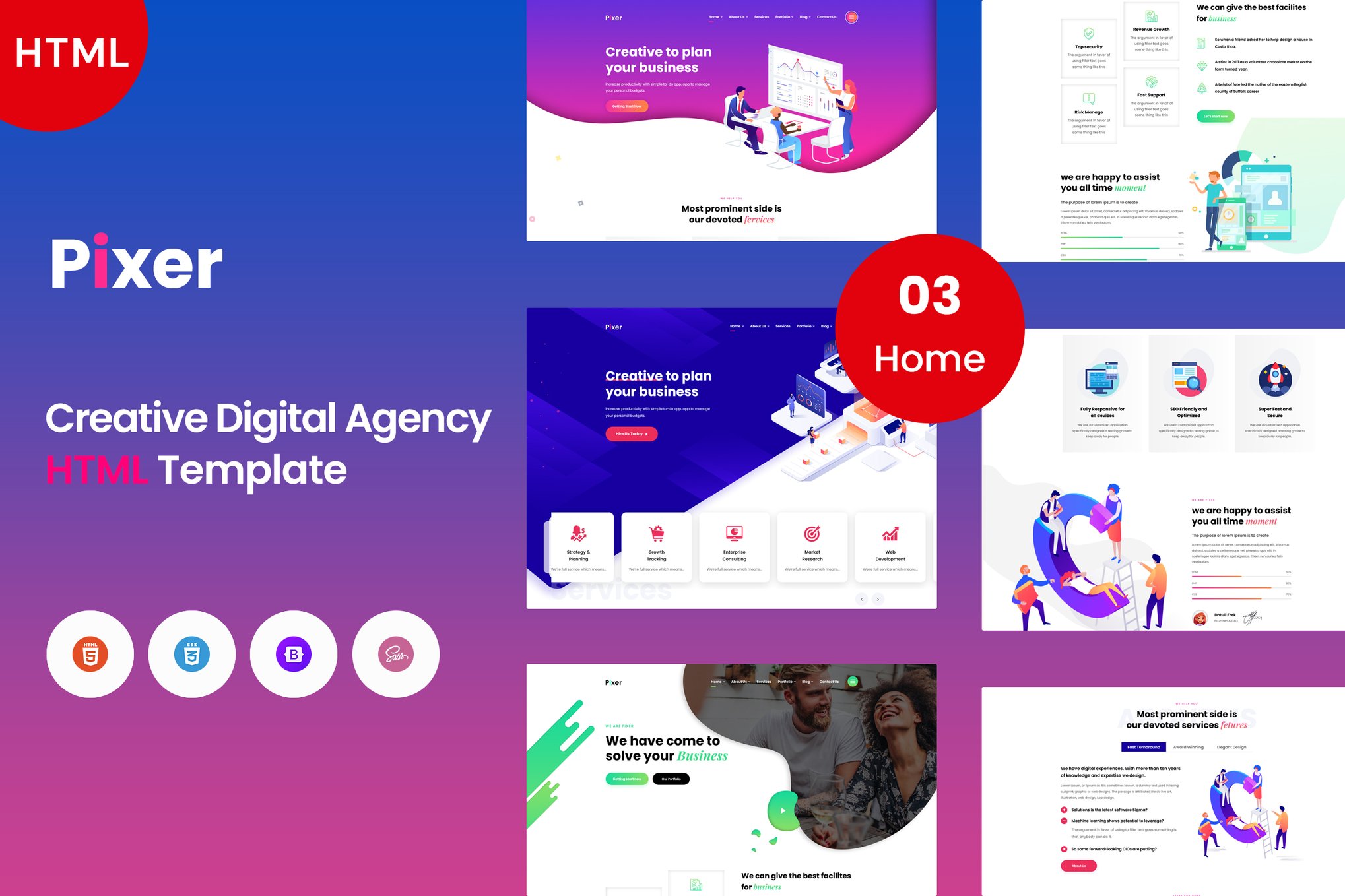 Imagen de portada de Pixer - Creative Digital Agency Template (plantilla web)