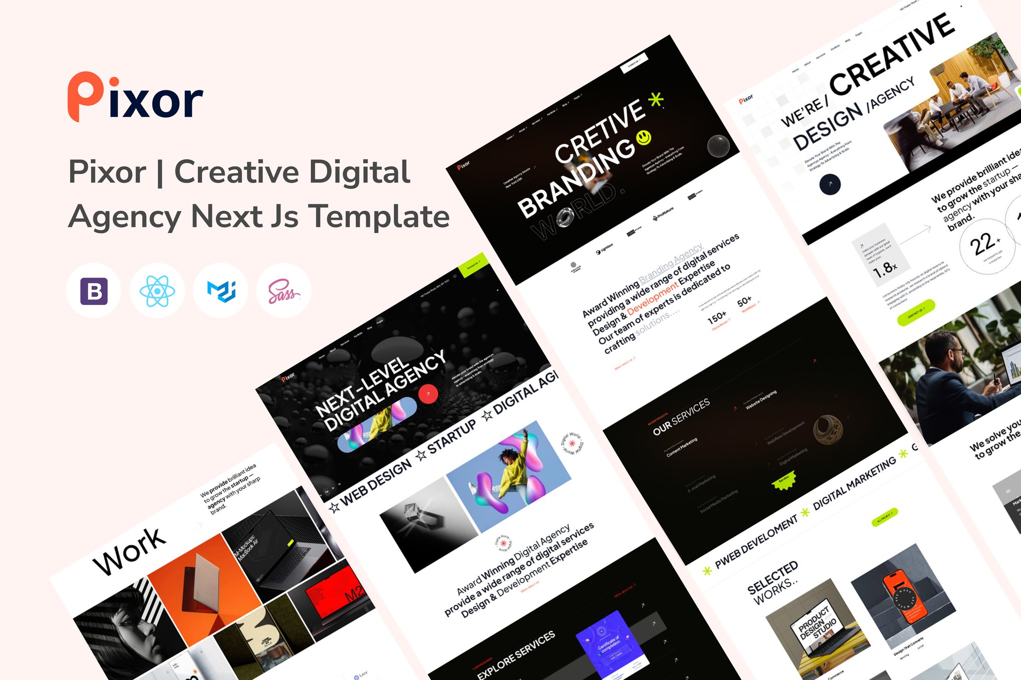 Imagen de portada de Pixor - Creative Digital Agency Next Js Template (plantilla web)