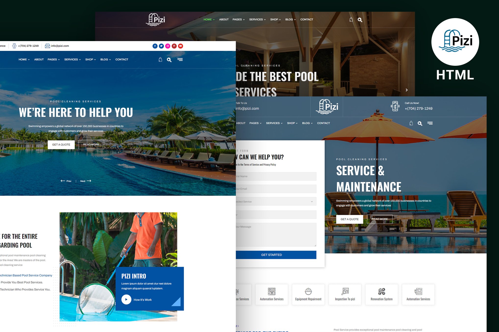 Imagen de portada de Pizi - Swimming Pool Services HTML Template (plantilla web)