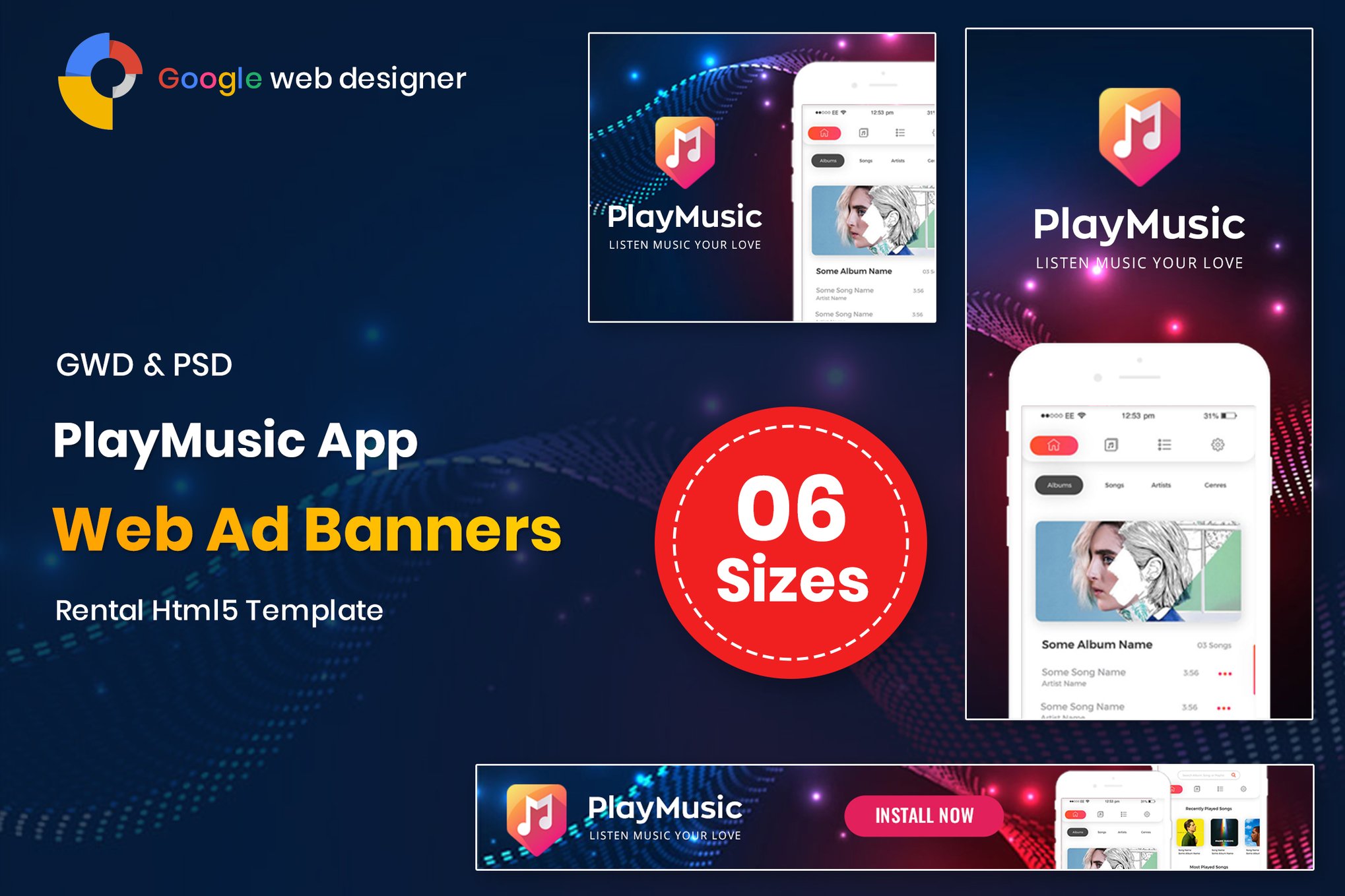 Imagen de portada de Play Music App Banners GWD (plantilla web)