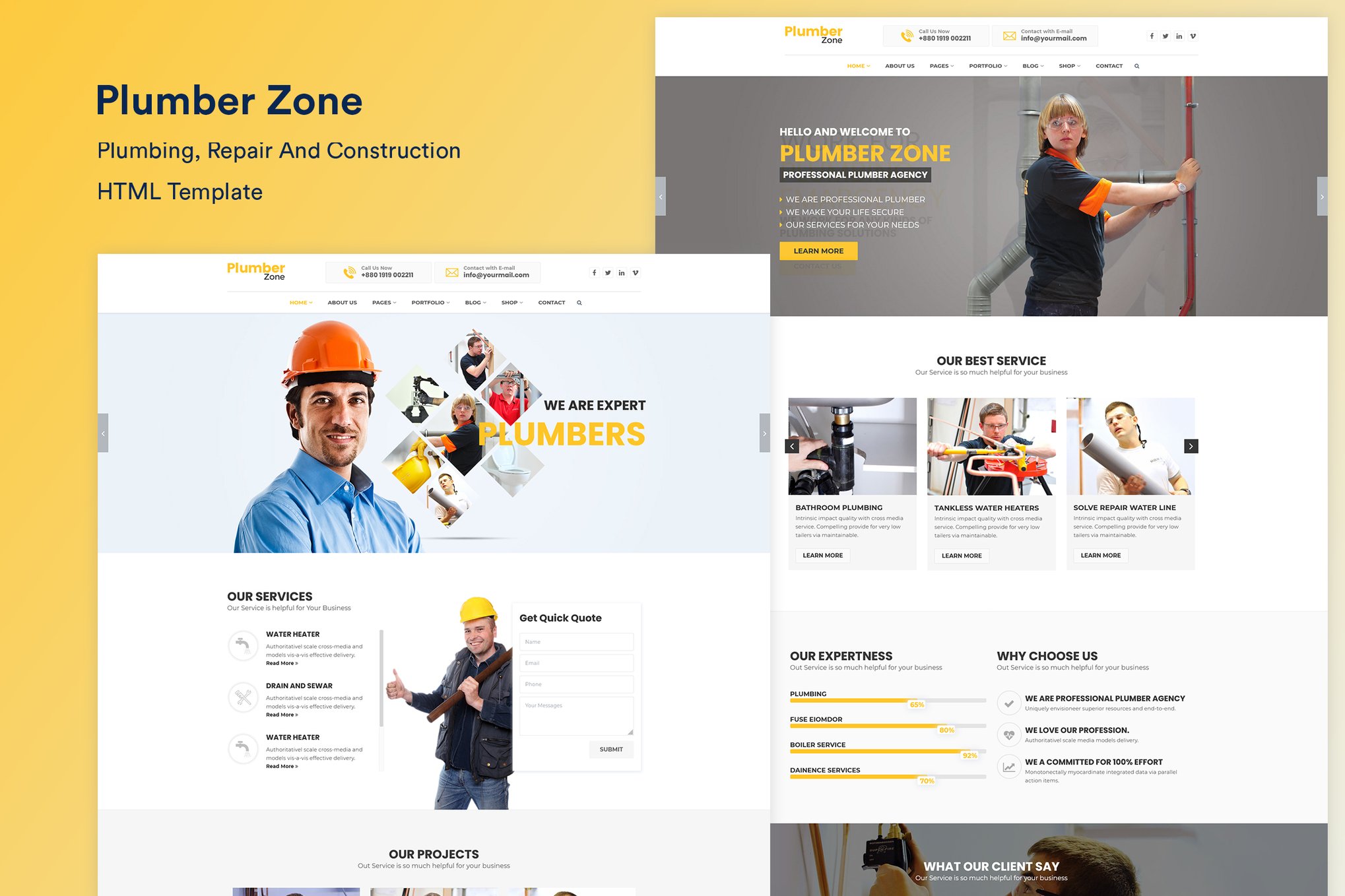 Imagen de portada de Plumbing, Repair & Construction HTML Template (plantilla web)