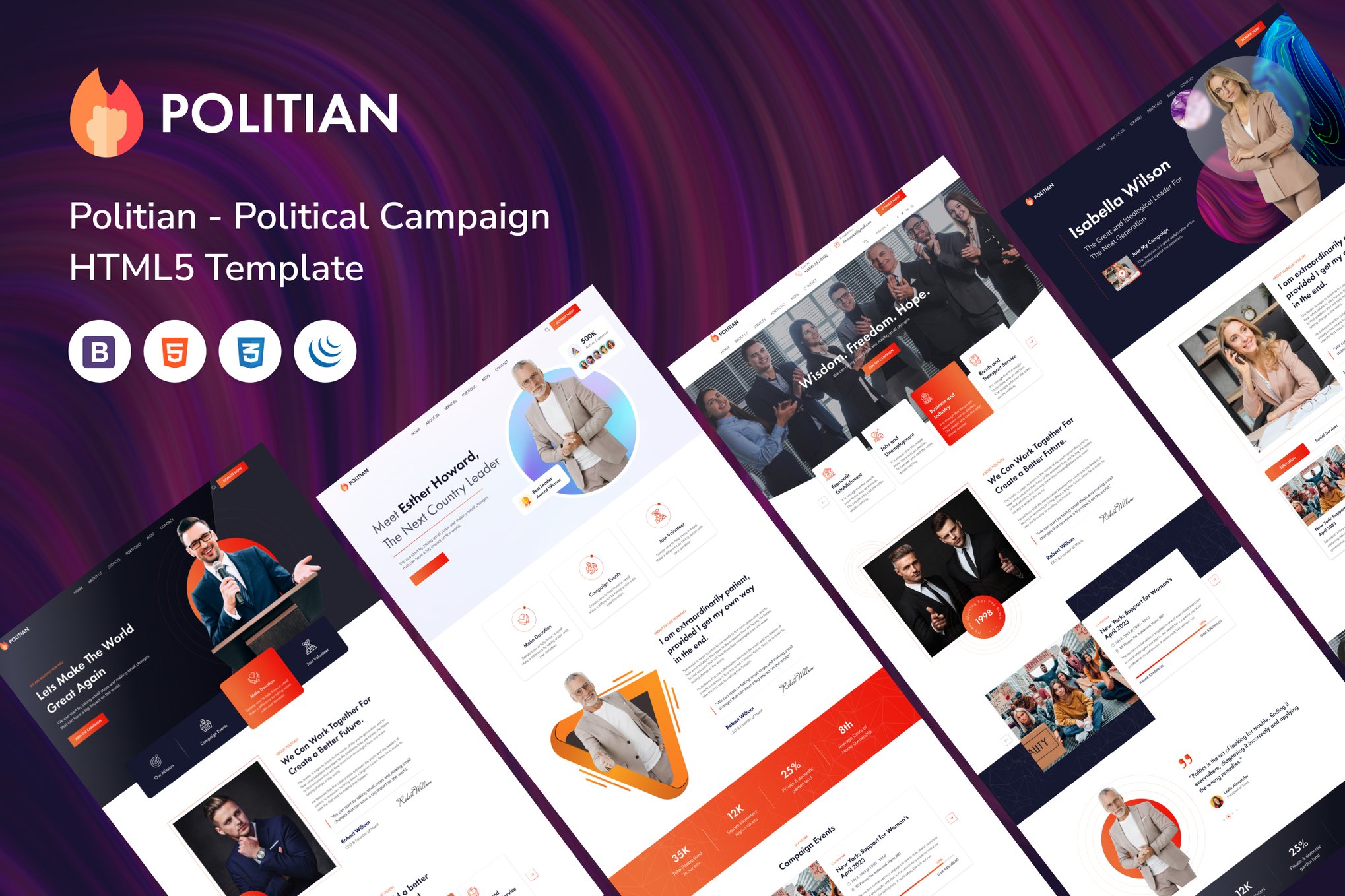 Imagen de portada de Politian - Political Campaign HTML5 Template (plantilla web)