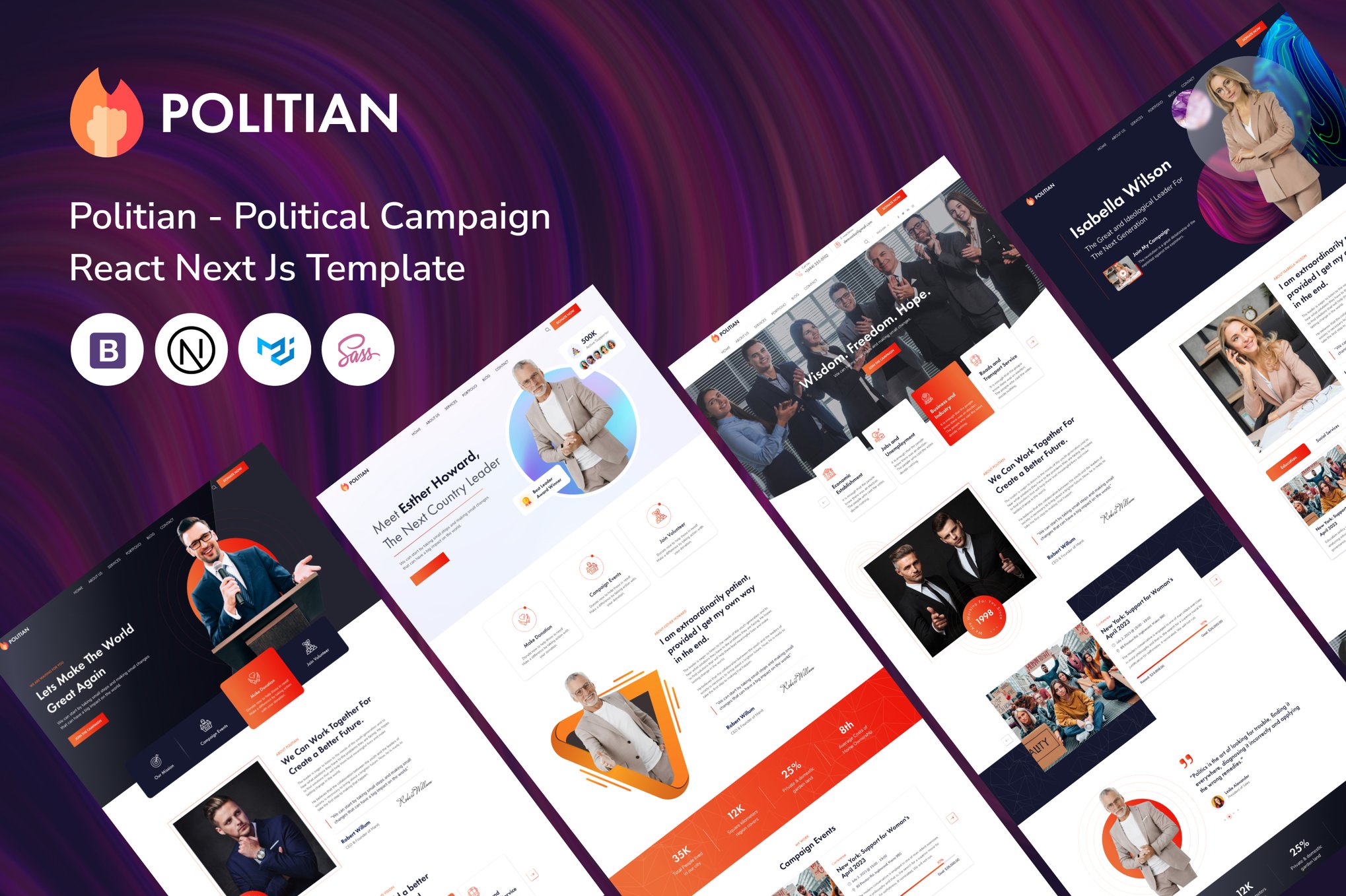 Imagen de portada de Politian - Political Campaign Next Js Template (plantilla web)