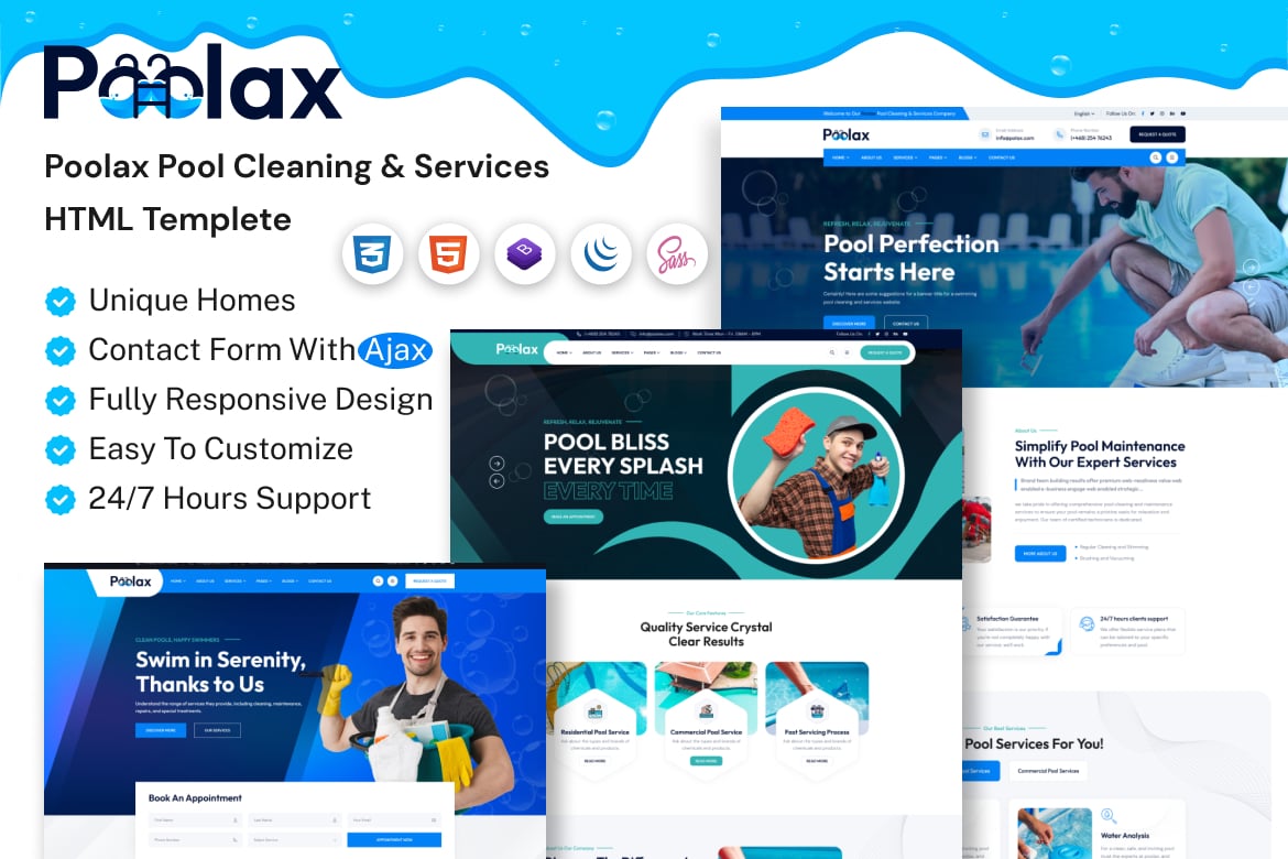 Imagen de portada de Poolax - Pool Cleaning & Services HTML Template (plantilla web)
