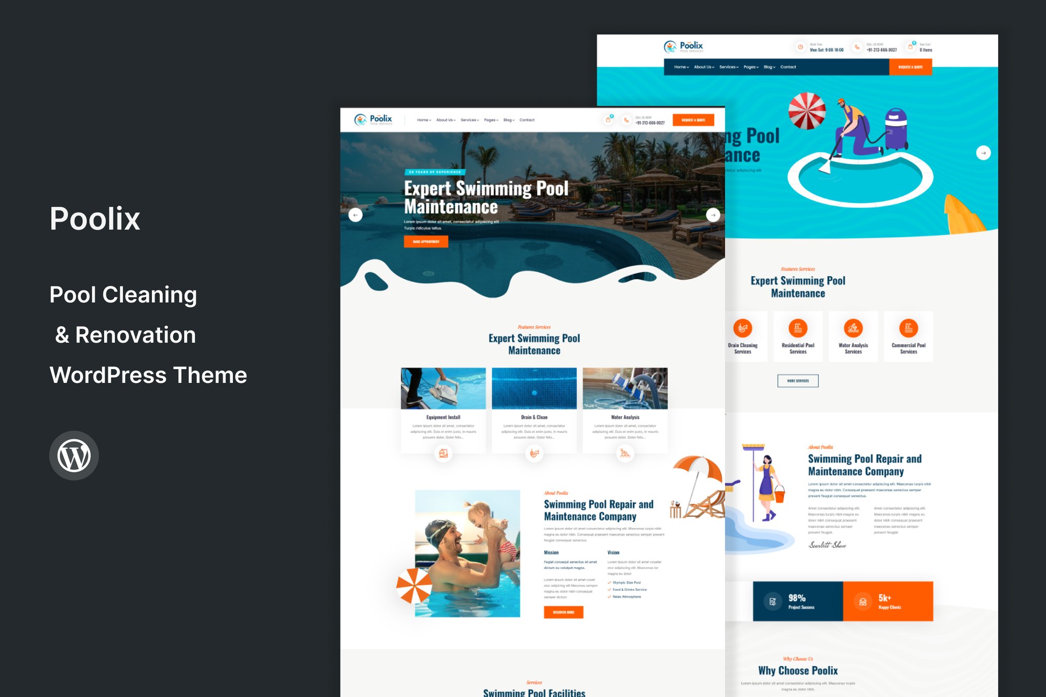 Imagen de portada de Poolix - Pool Cleaning & Renovation WP Theme (tema)
