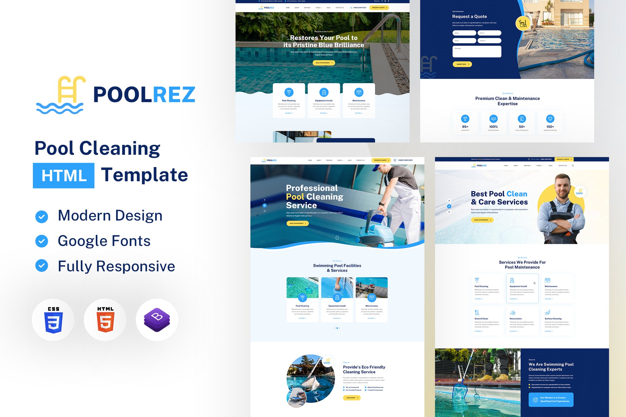 Imagen de portada de Poolrez | Pool Cleaning HTML Template (plantilla web)
