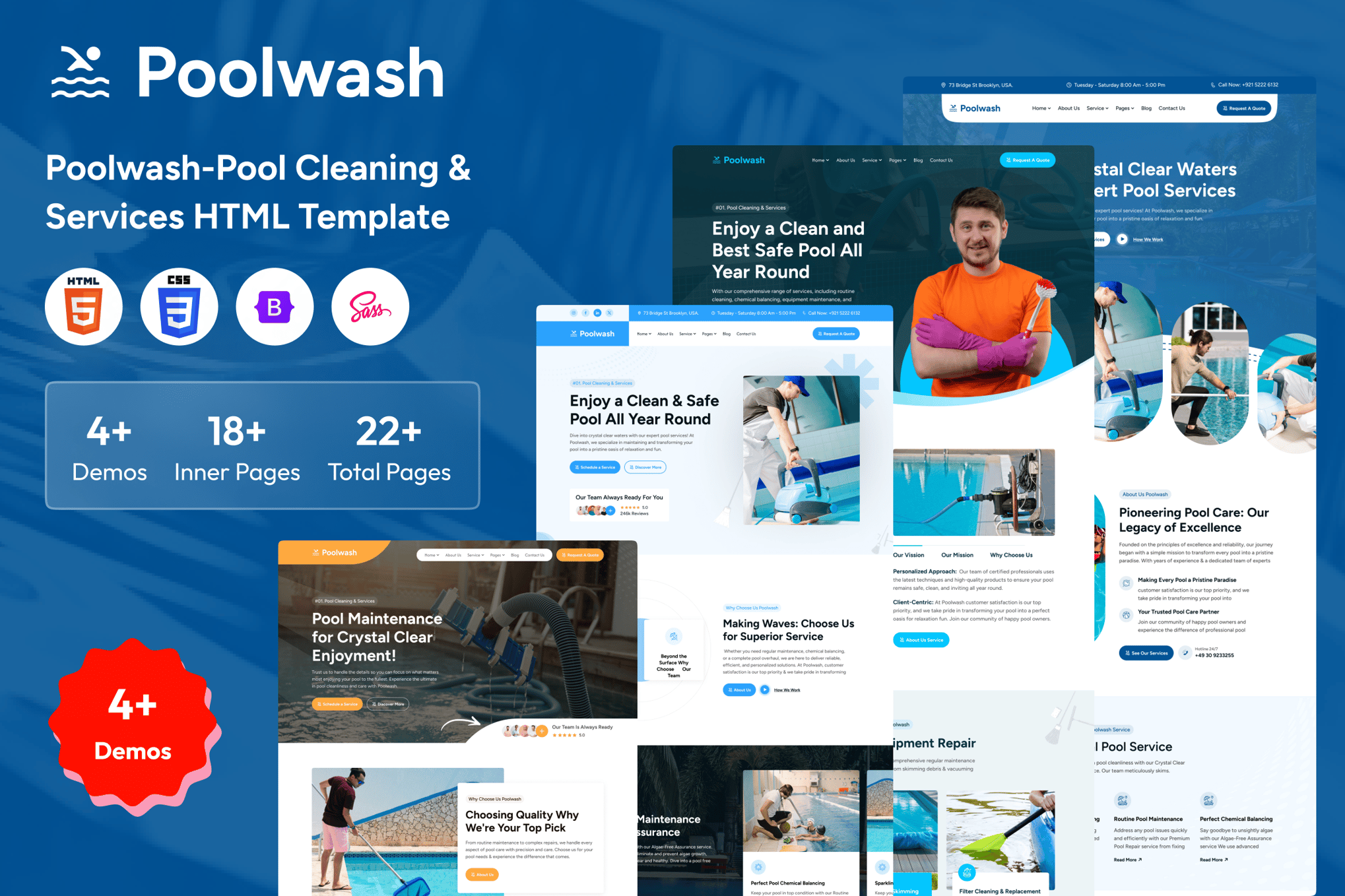 Imagen de portada de Poolwash - Pool Cleaning & Services HTML Template (plantilla web)