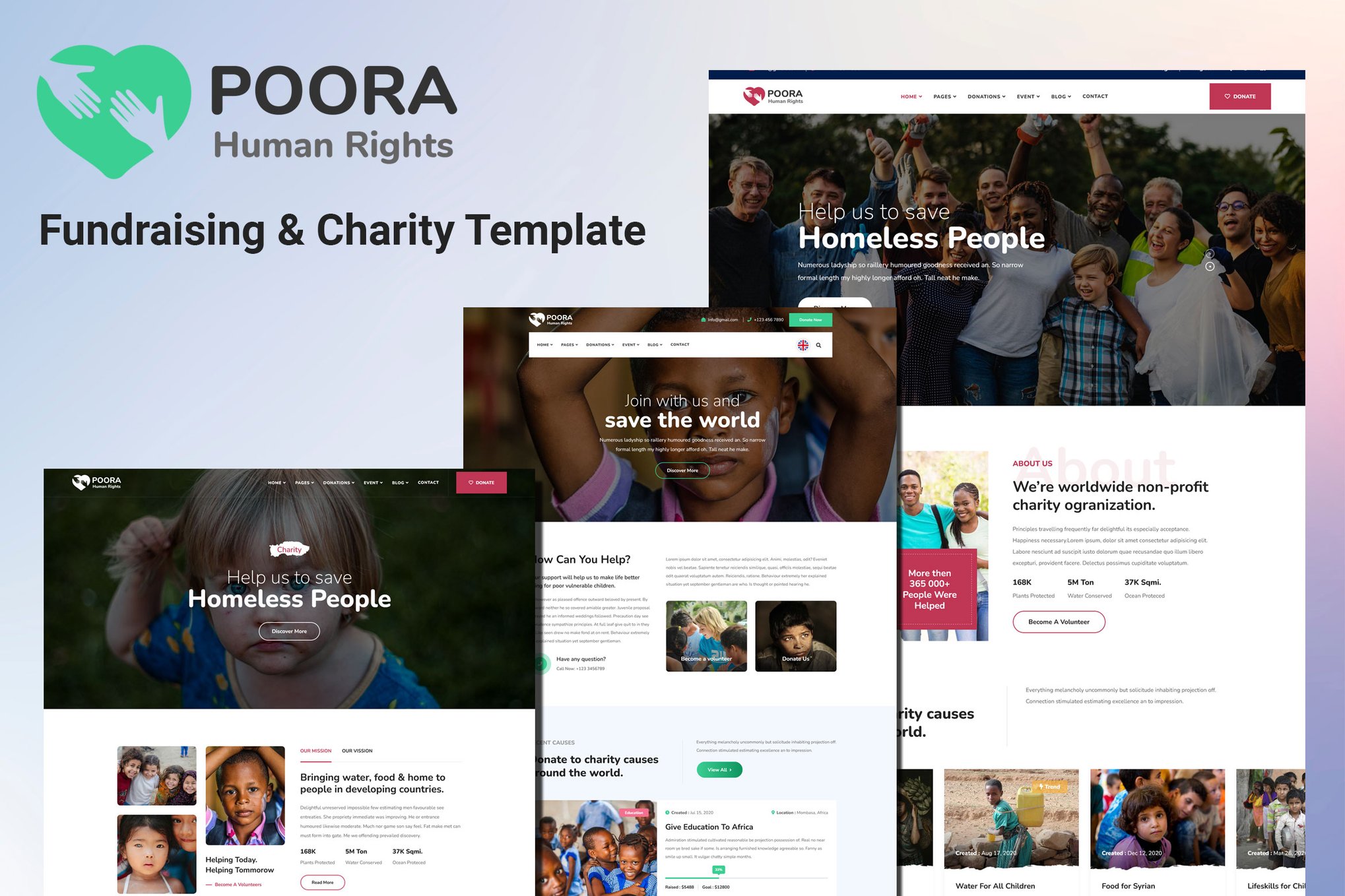 Imagen de portada de Poora - Fundraising & Charity Template (plantilla web)