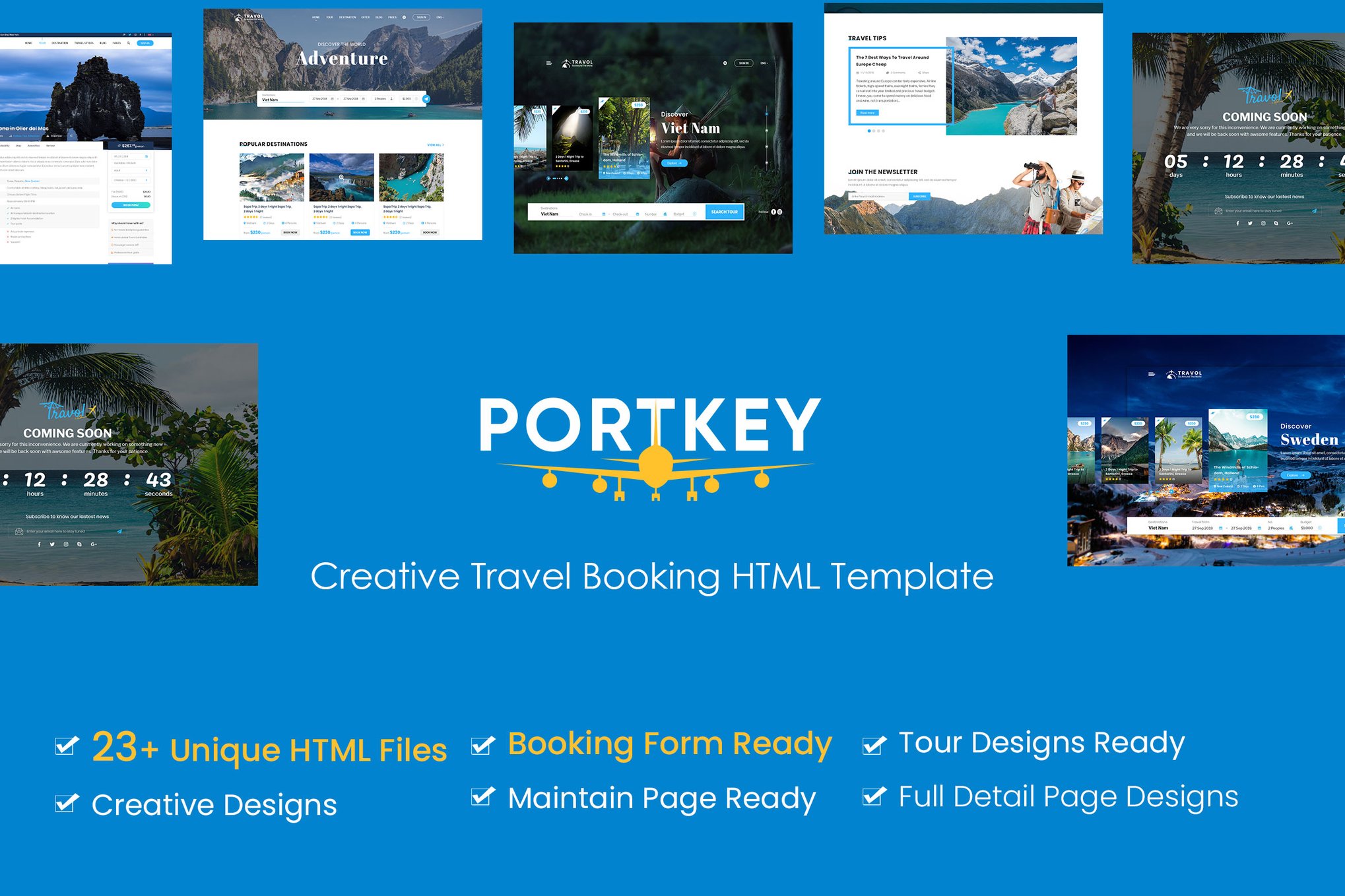 Imagen de portada de PortKey - Tour Travel Booking HTML5 Template (plantilla web)