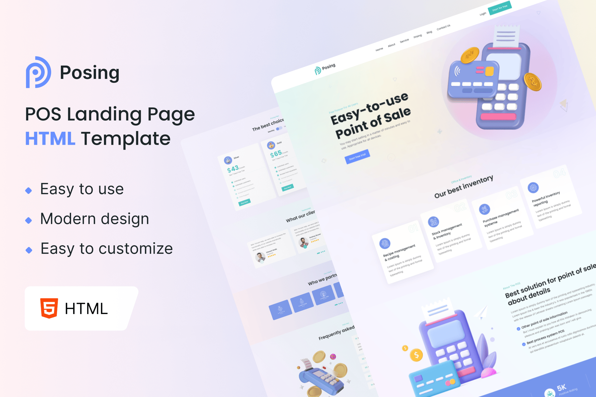 Imagen de portada de Posing - Point of Sale Landing Page HTML Template (plantilla web)